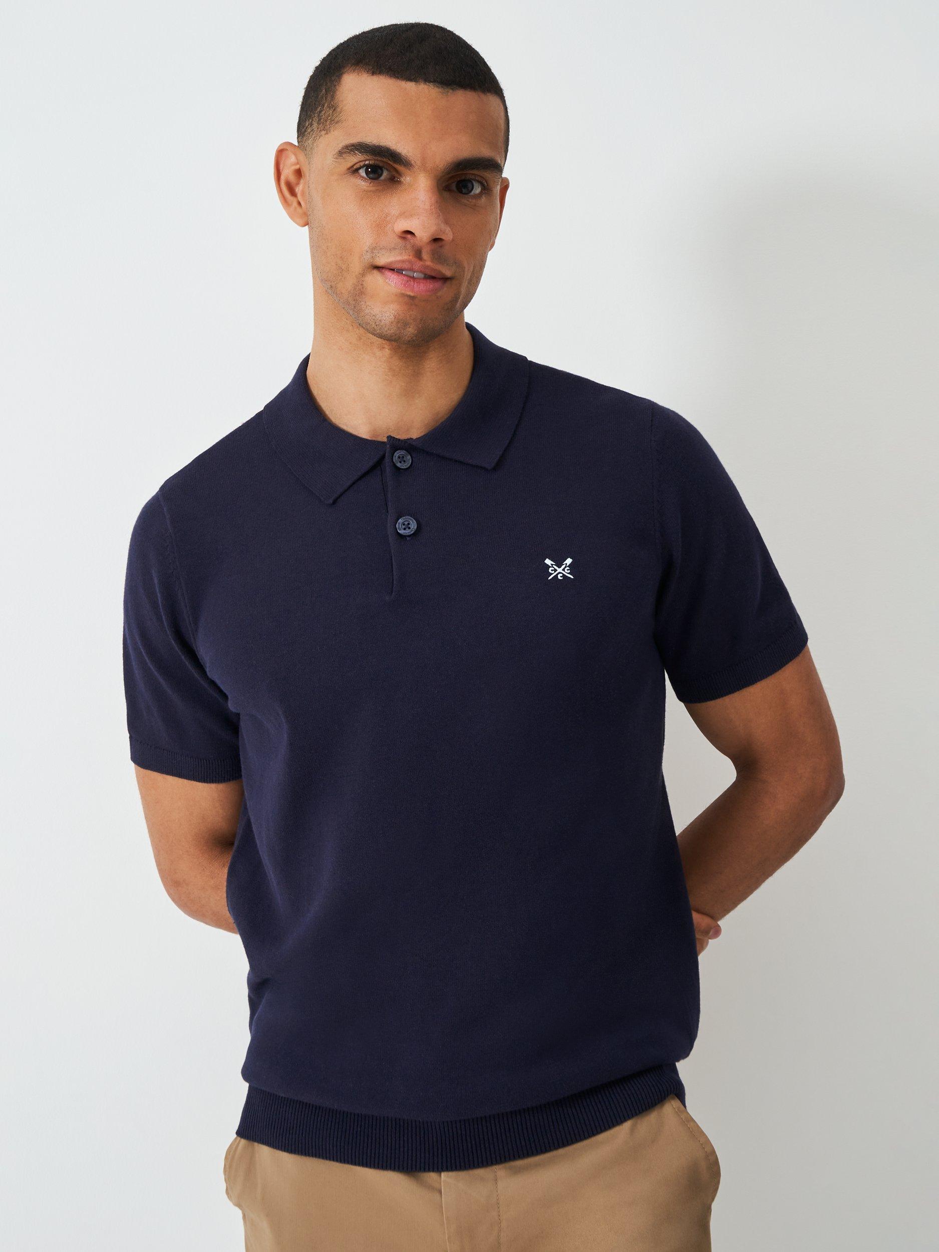 Product image 1 of 5, which shows Crew Clothing Regular Fit Short Sleeve Cotton Polo Shirt, Navy, L