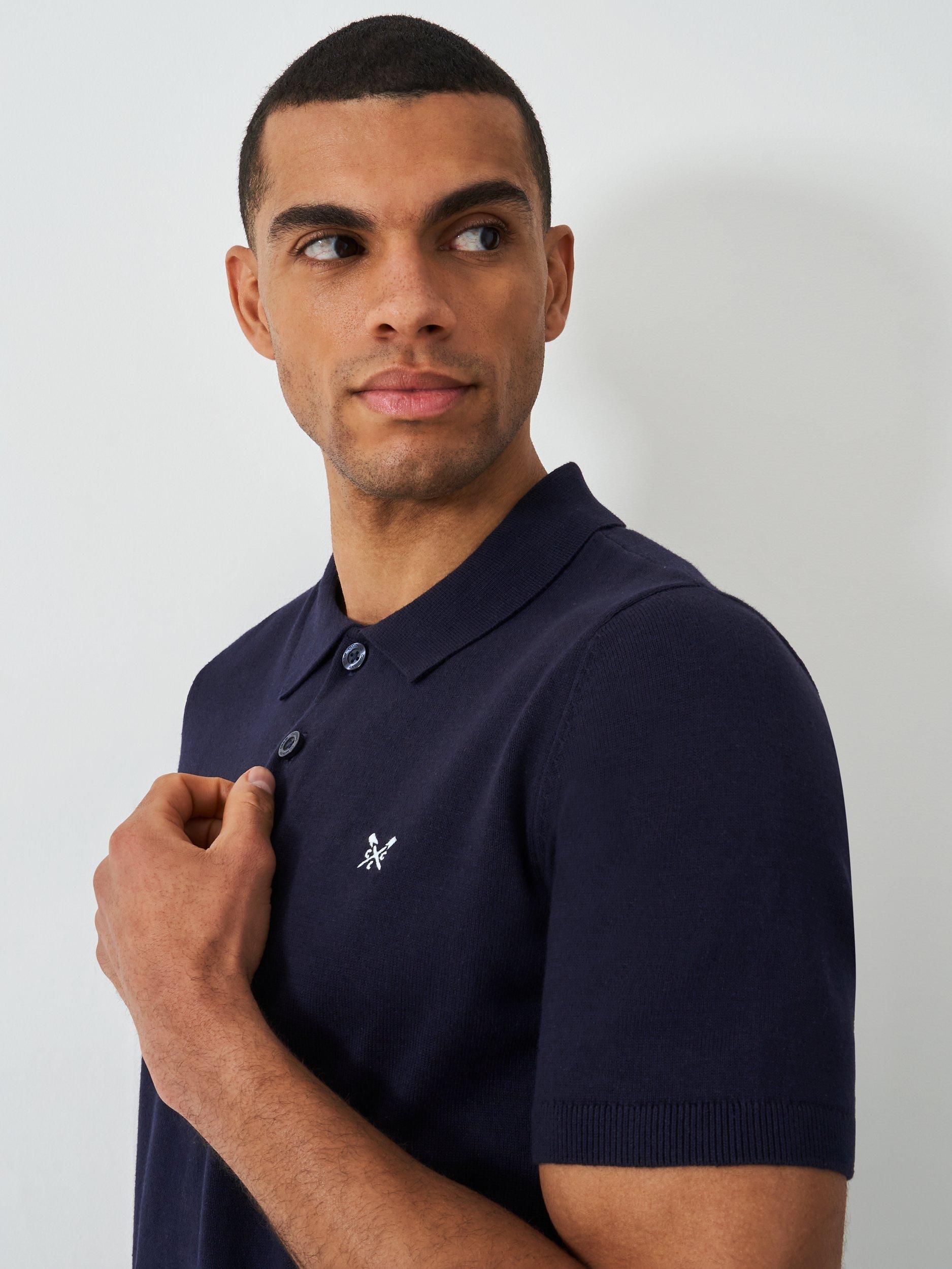 Product image 4 of 5, which shows Crew Clothing Regular Fit Short Sleeve Cotton Polo Shirt, Navy, L