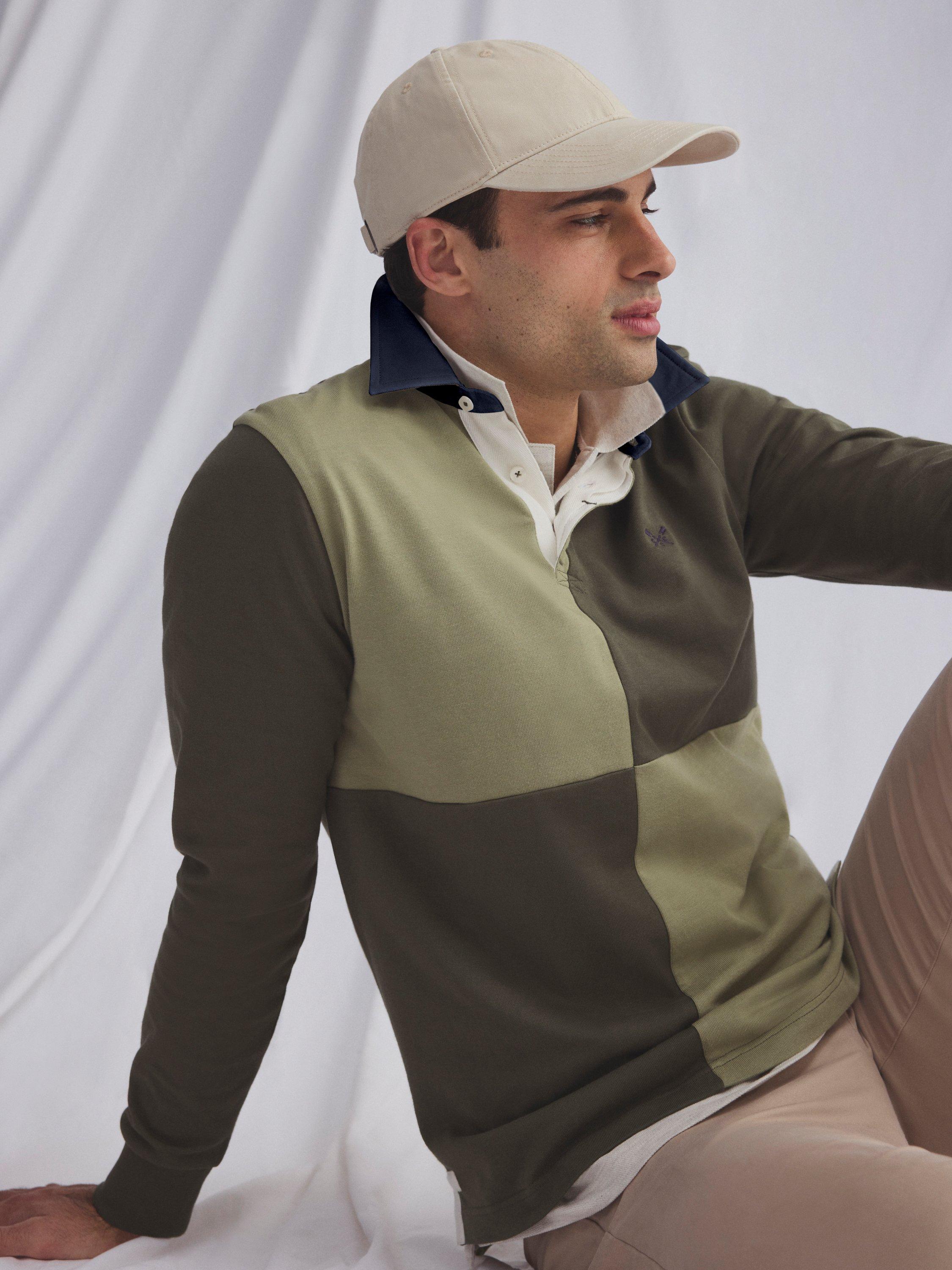 Product image 1 of 5, which shows Crew Clothing Harlequin Cotton Rugby Shirt, Olive Green/Multi, L