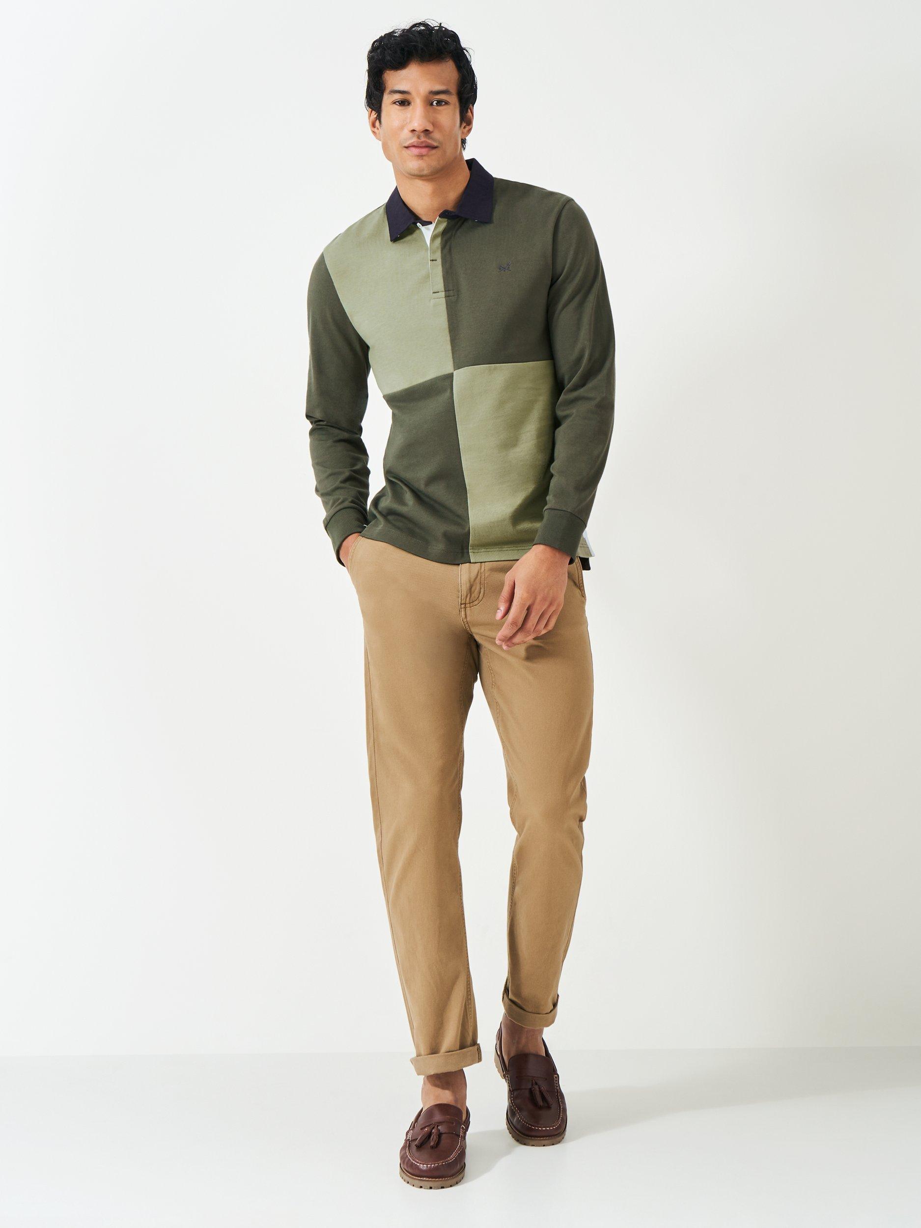 Product image 3 of 5, which shows Crew Clothing Harlequin Cotton Rugby Shirt, Olive Green/Multi, L