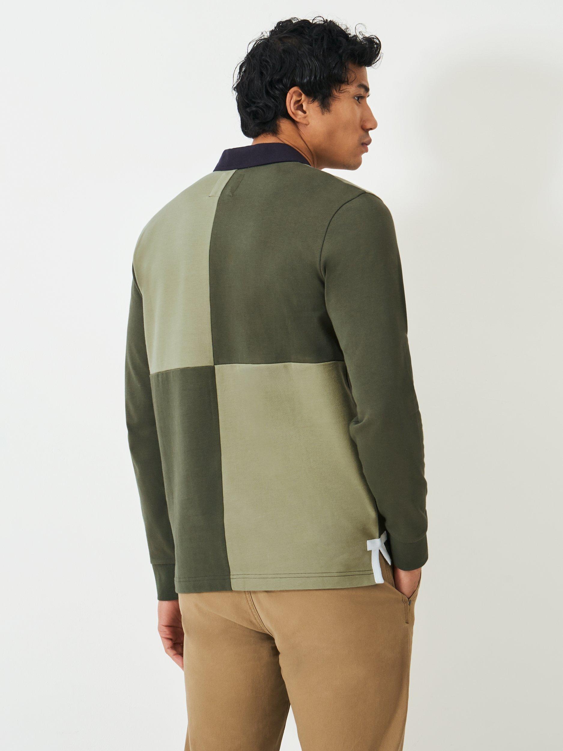 Product image 4 of 5, which shows Crew Clothing Harlequin Cotton Rugby Shirt, Olive Green/Multi, L