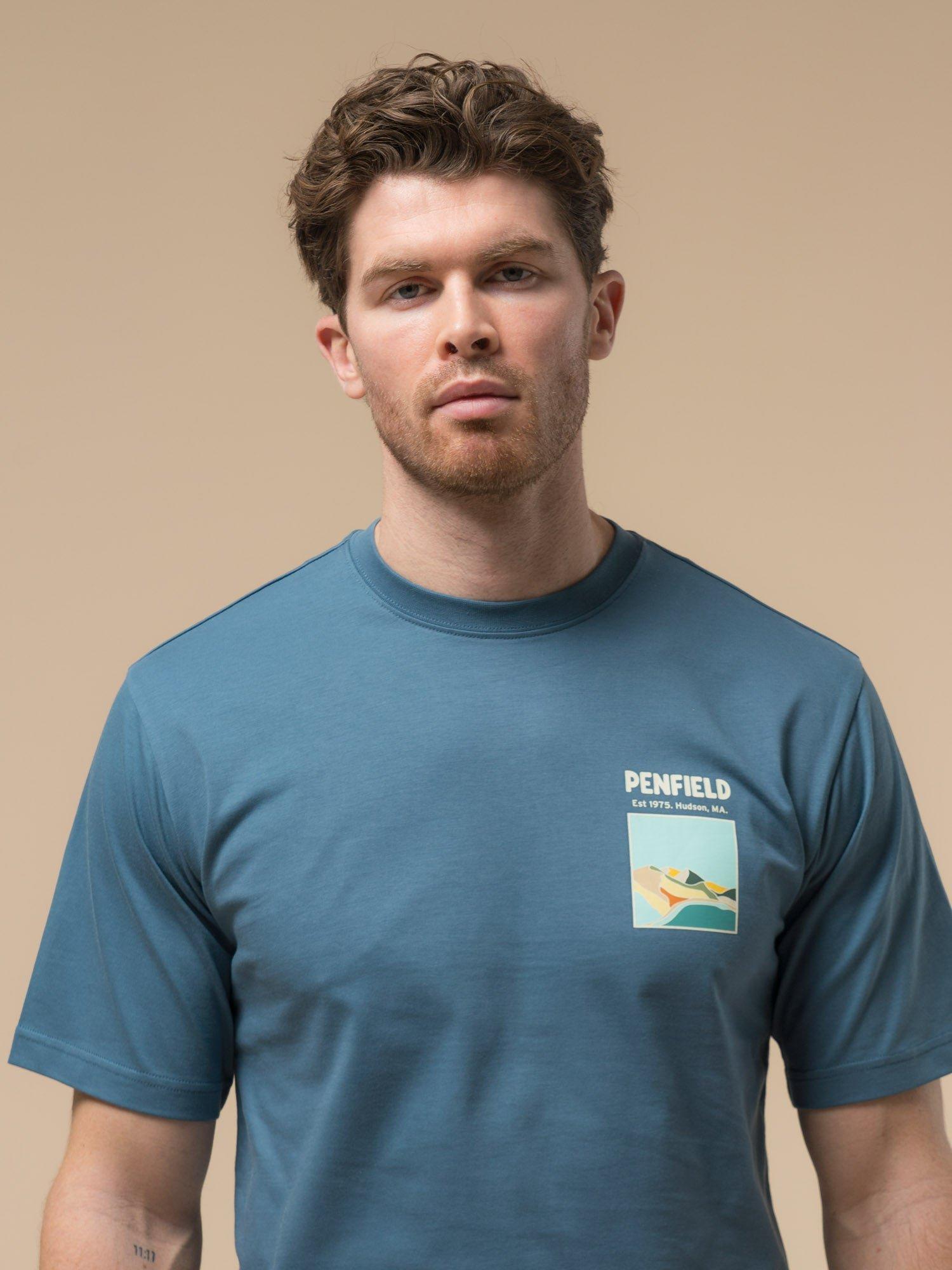Product image 2 of 11, which shows Penfield Block Landscape Graphic Cotton T-Shirt , Blue Fusion, S