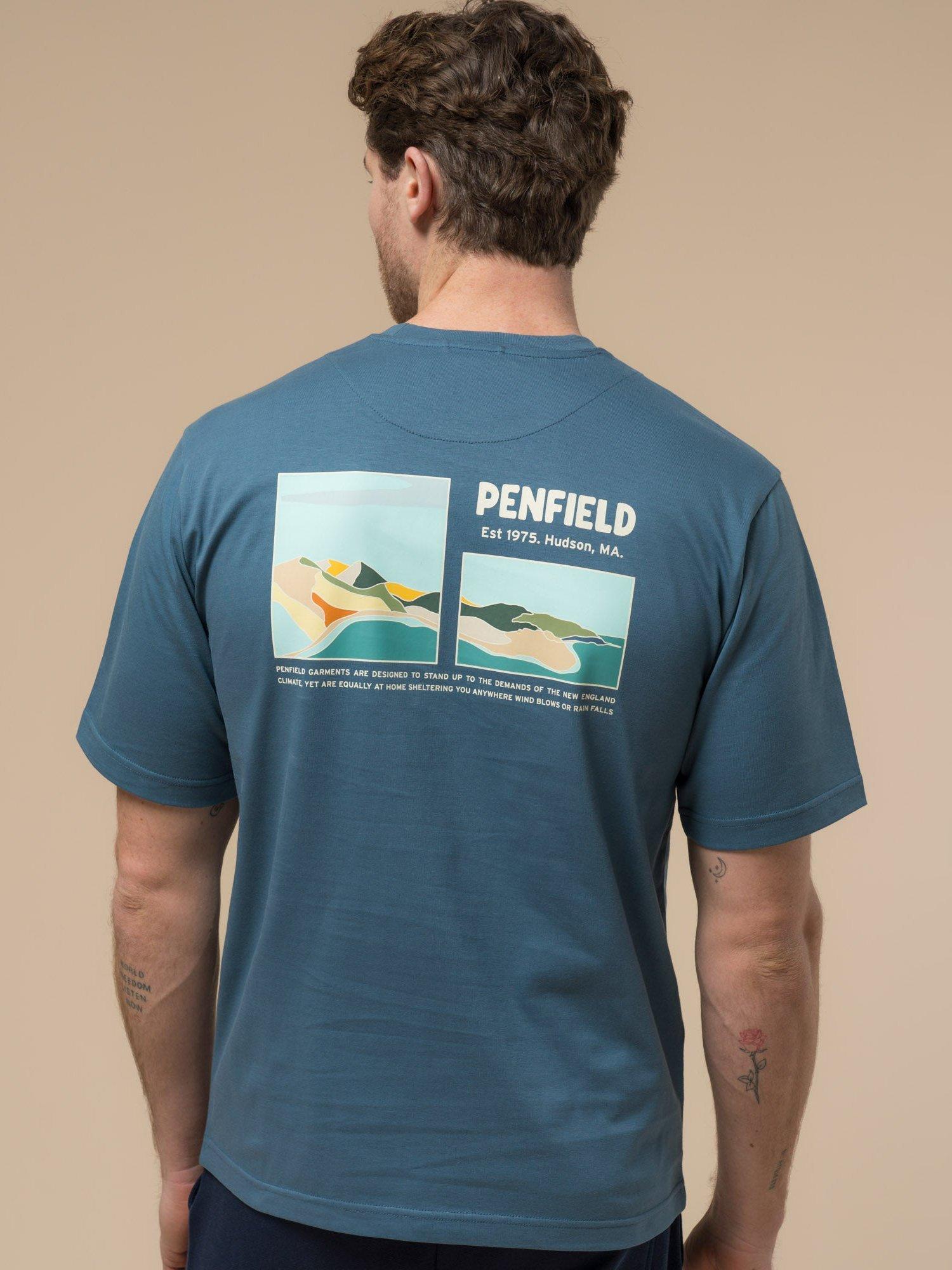 Product image 4 of 11, which shows Penfield Block Landscape Graphic Cotton T-Shirt , Blue Fusion, S