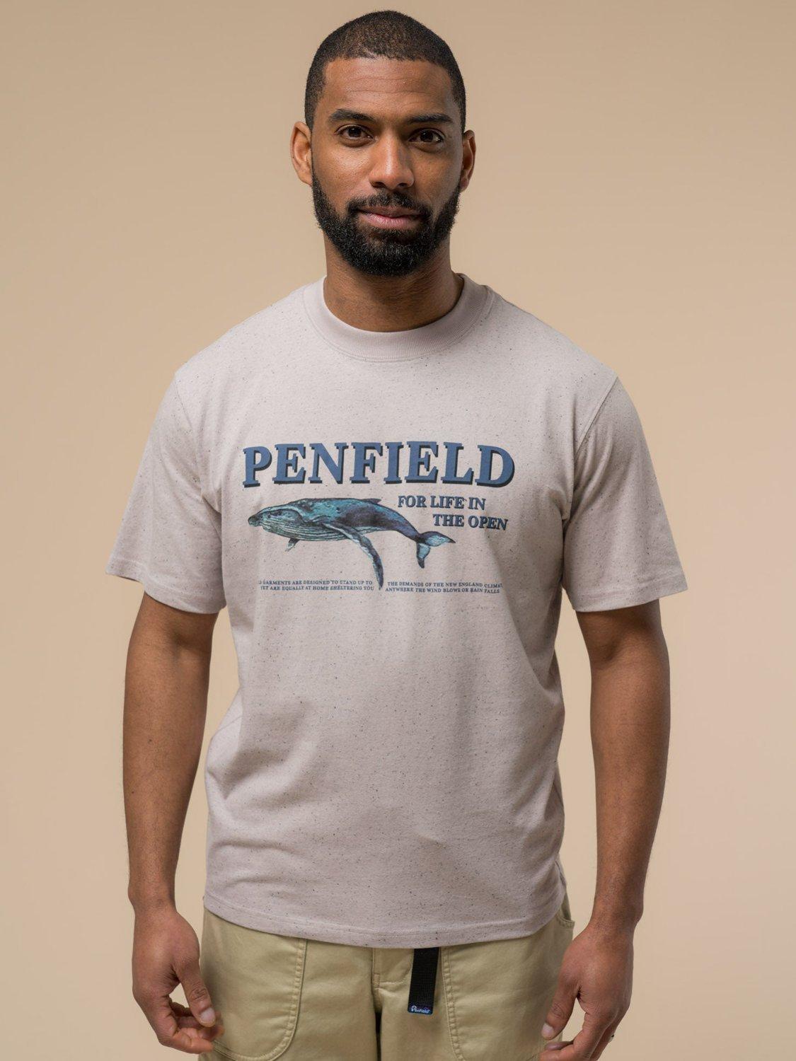 Product image 1 of 9, which shows Penfield Cotton Retro Whale Print T-Shirt, Cloud Grey, S