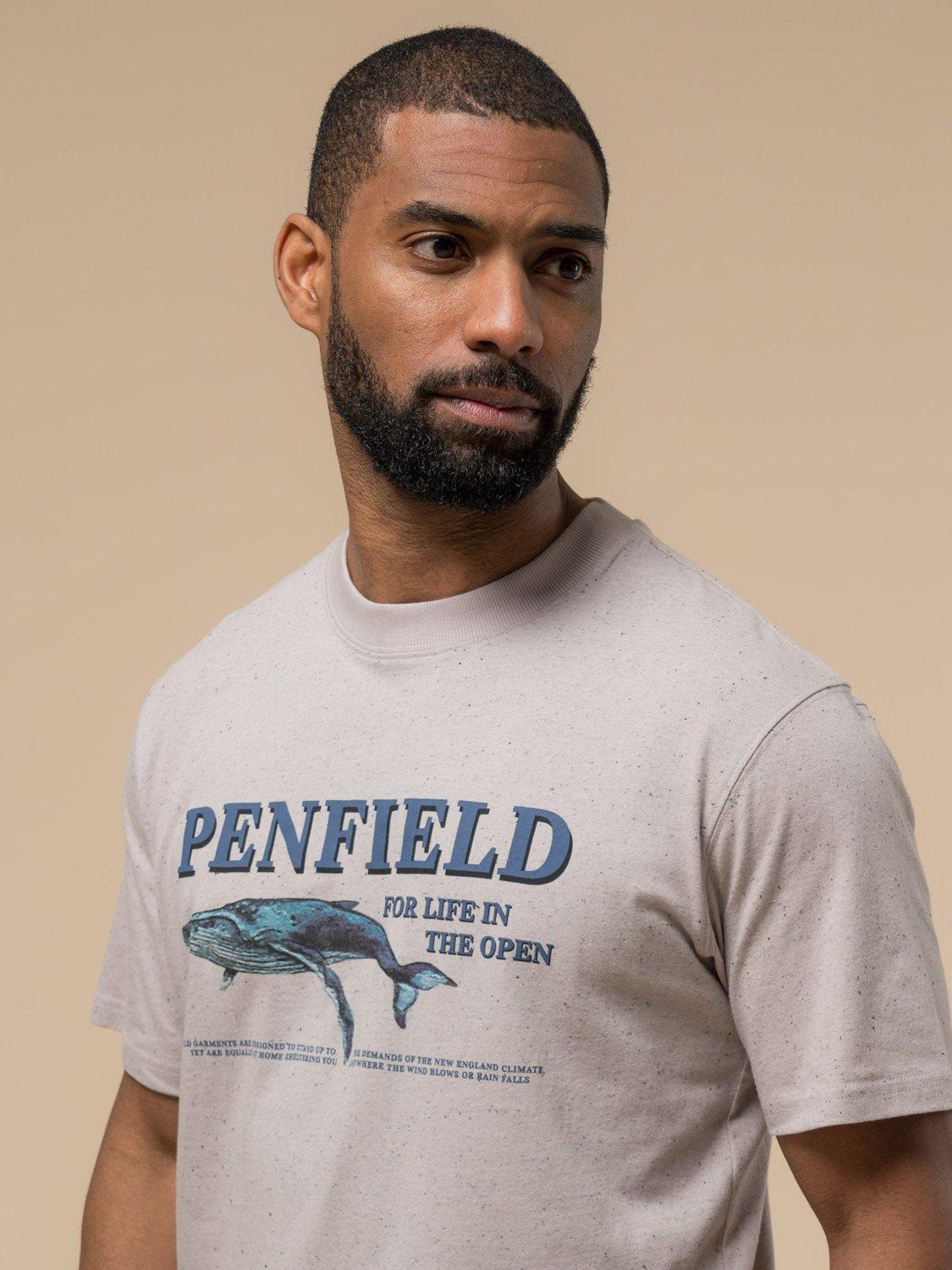 Product image 2 of 9, which shows Penfield Cotton Retro Whale Print T-Shirt, Cloud Grey, S