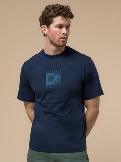 Penfield Cotton Contrast Stripe Bear Graphic T-Shirt, Navy Blazer, Navy Blazer