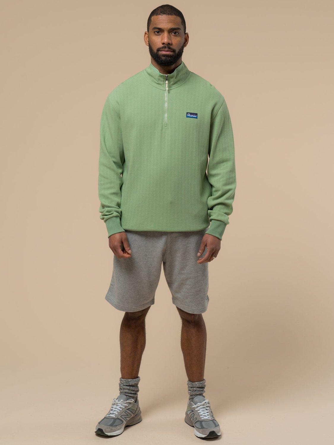 Product image 3 of 10, which shows Penfield Textured Stripe Half Zip Funnel Neck Top, Mistletoe, S