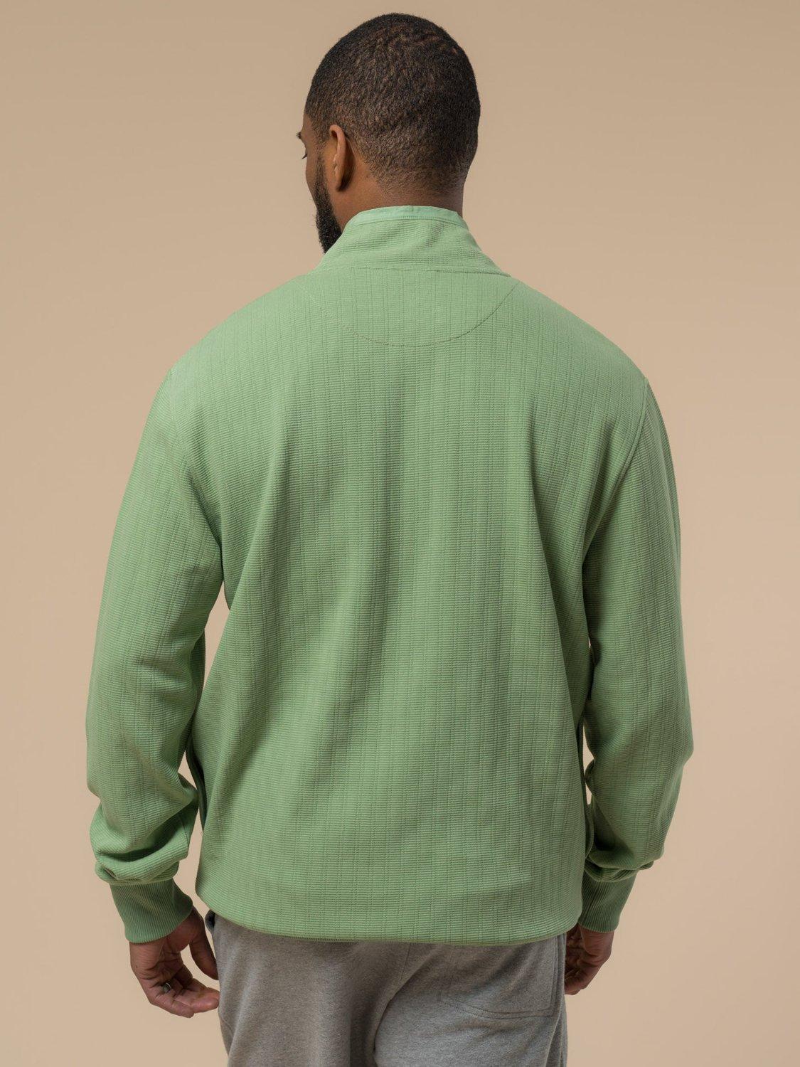 Product image 4 of 10, which shows Penfield Textured Stripe Half Zip Funnel Neck Top, Mistletoe, S