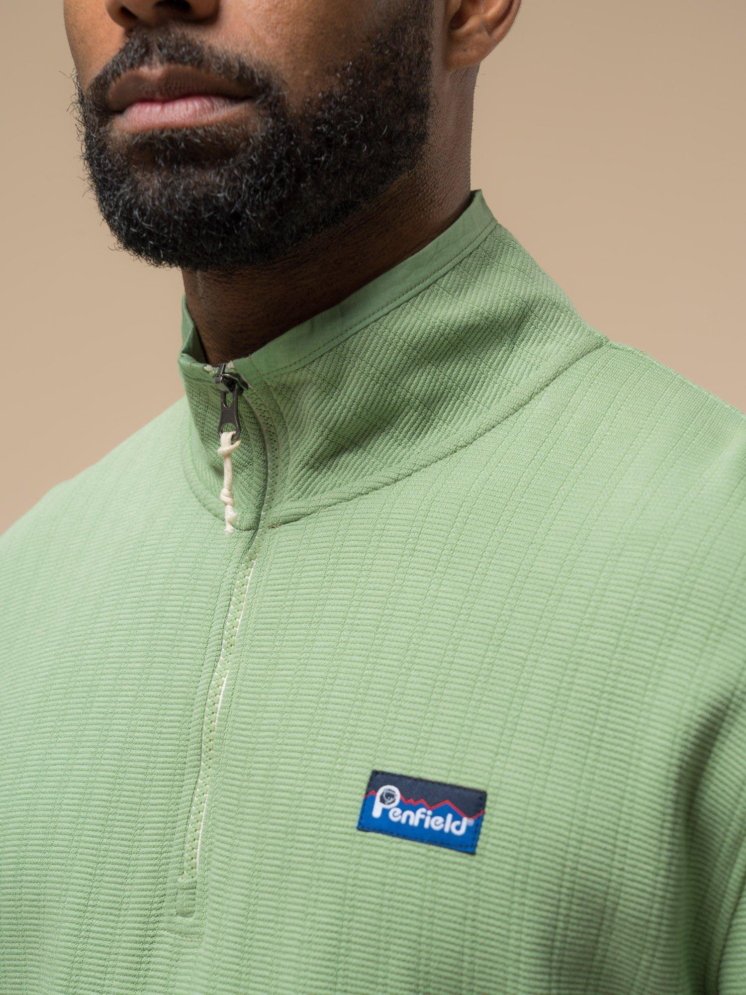 Product image 6 of 10, which shows Penfield Textured Stripe Half Zip Funnel Neck Top, Mistletoe, S