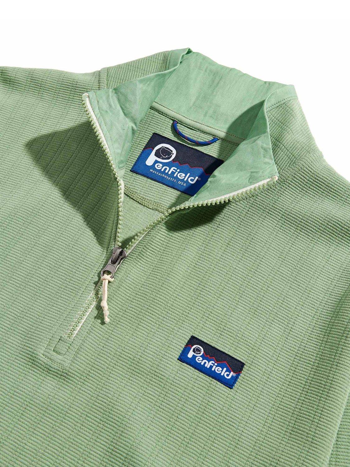 Product image 9 of 10, which shows Penfield Textured Stripe Half Zip Funnel Neck Top, Mistletoe, S