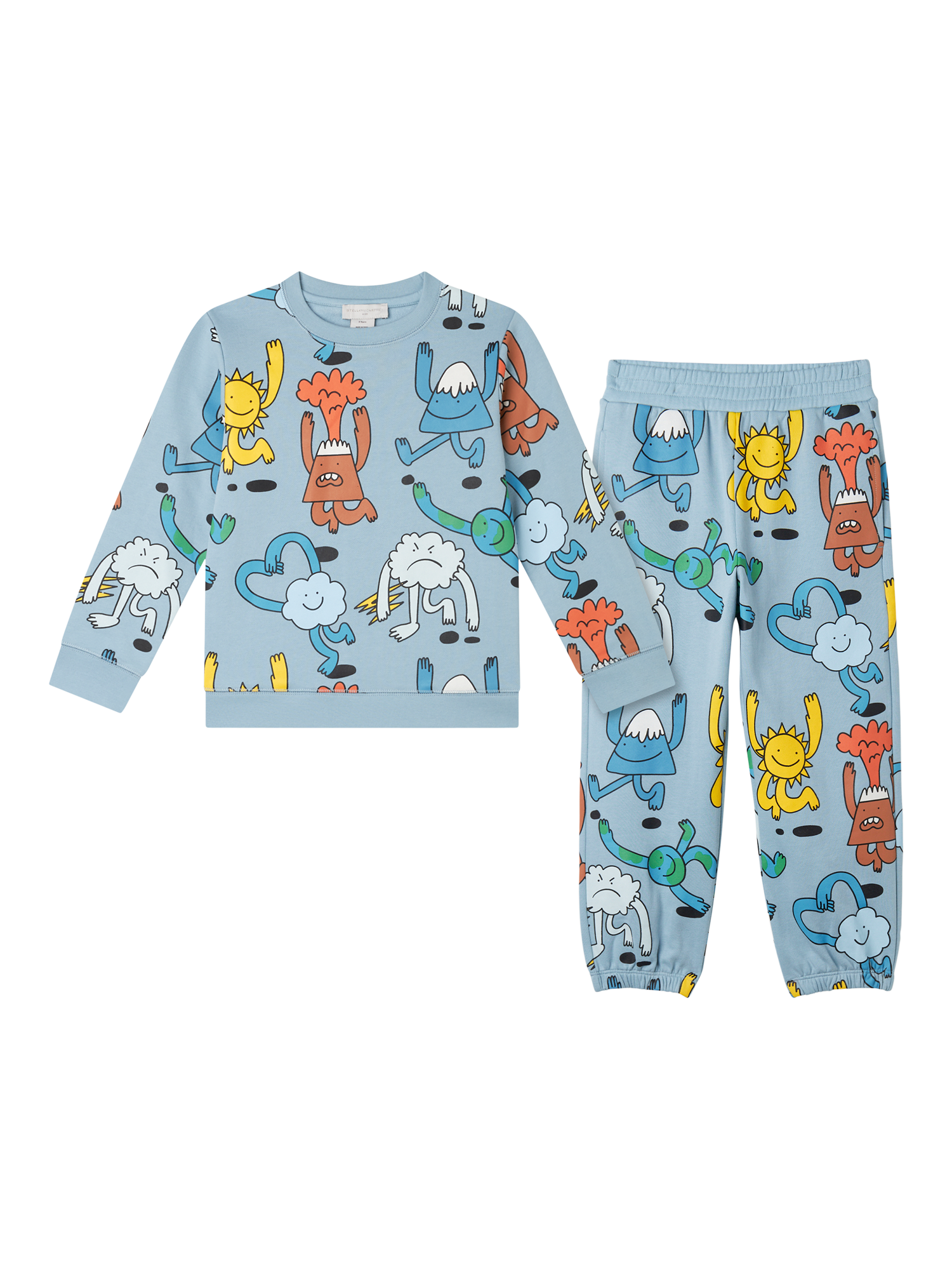 Product image 1 of 1, which shows Stella McCartney Kids Kids' Cotton Fleece Earth Characters Tracksuit Top, Azzurro/Multicolour, 2 years