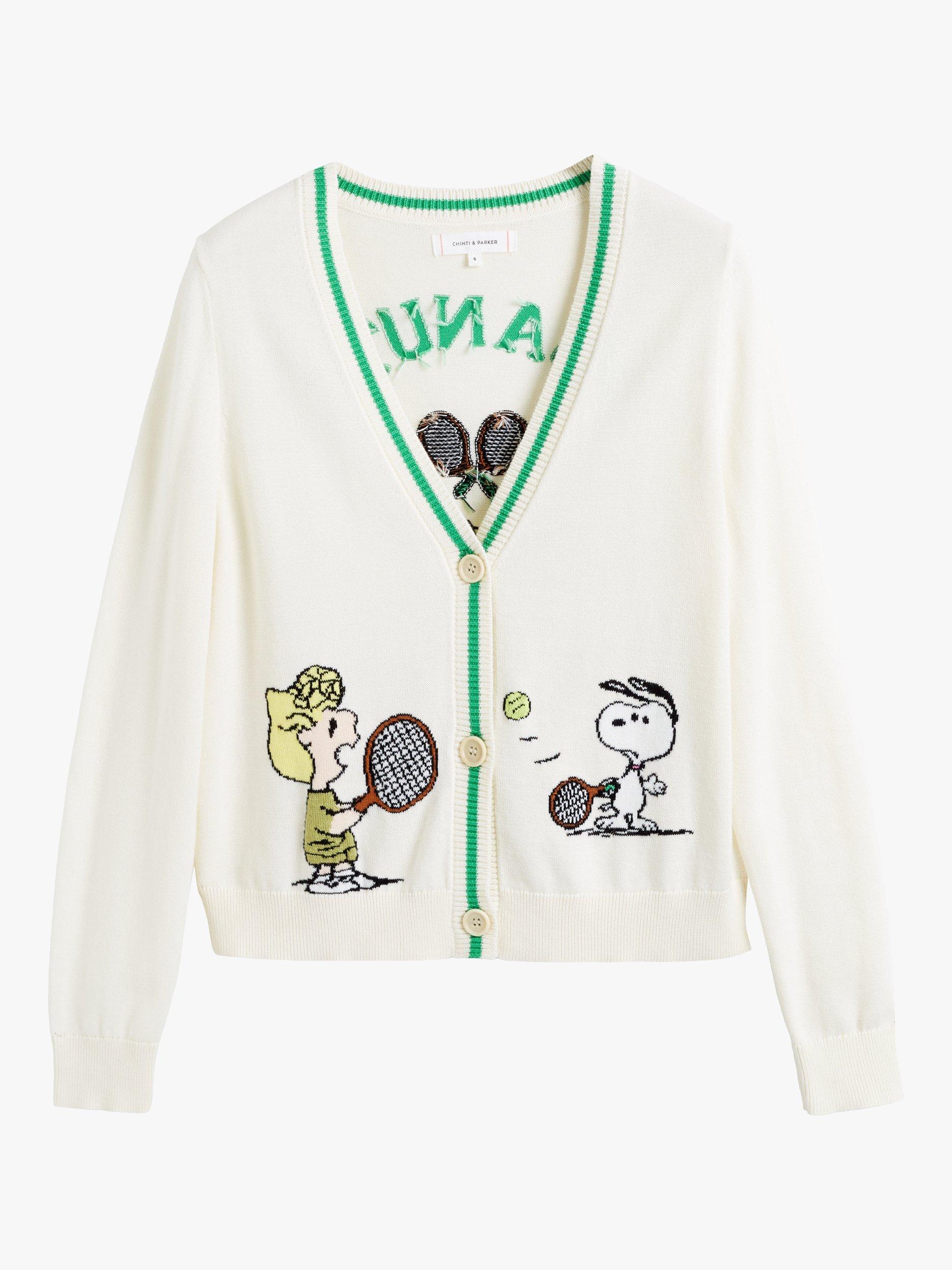 Product image 3 of 3, which shows Chinti & Parker Peanuts Racquet Club Cardigan, Cream/Multi, XS