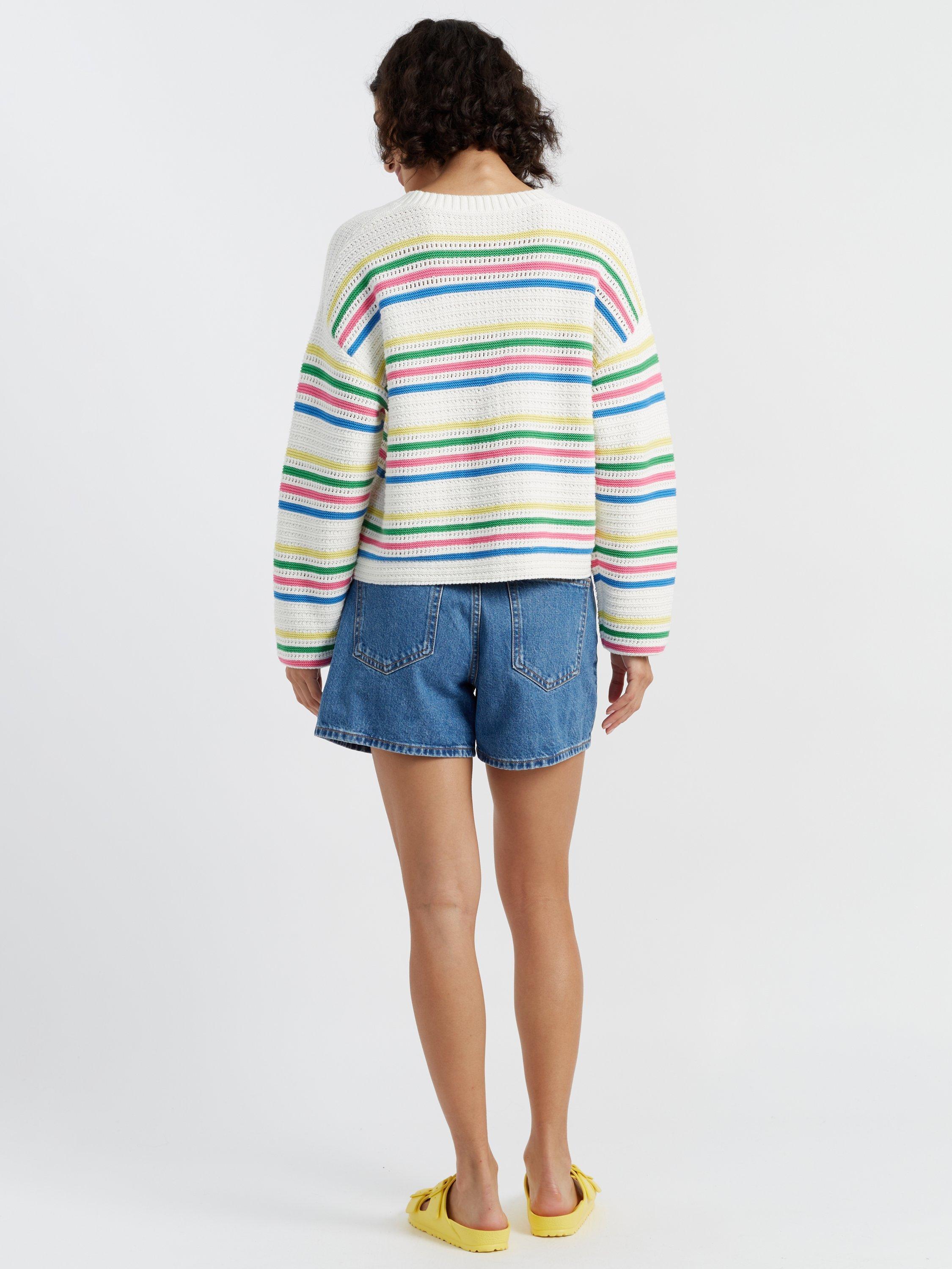 Product image 2 of 4, which shows Chinti & Parker Peanuts Stripe Vacation Pure Organic Cotton Cardigan, Cream/Multi, XS
