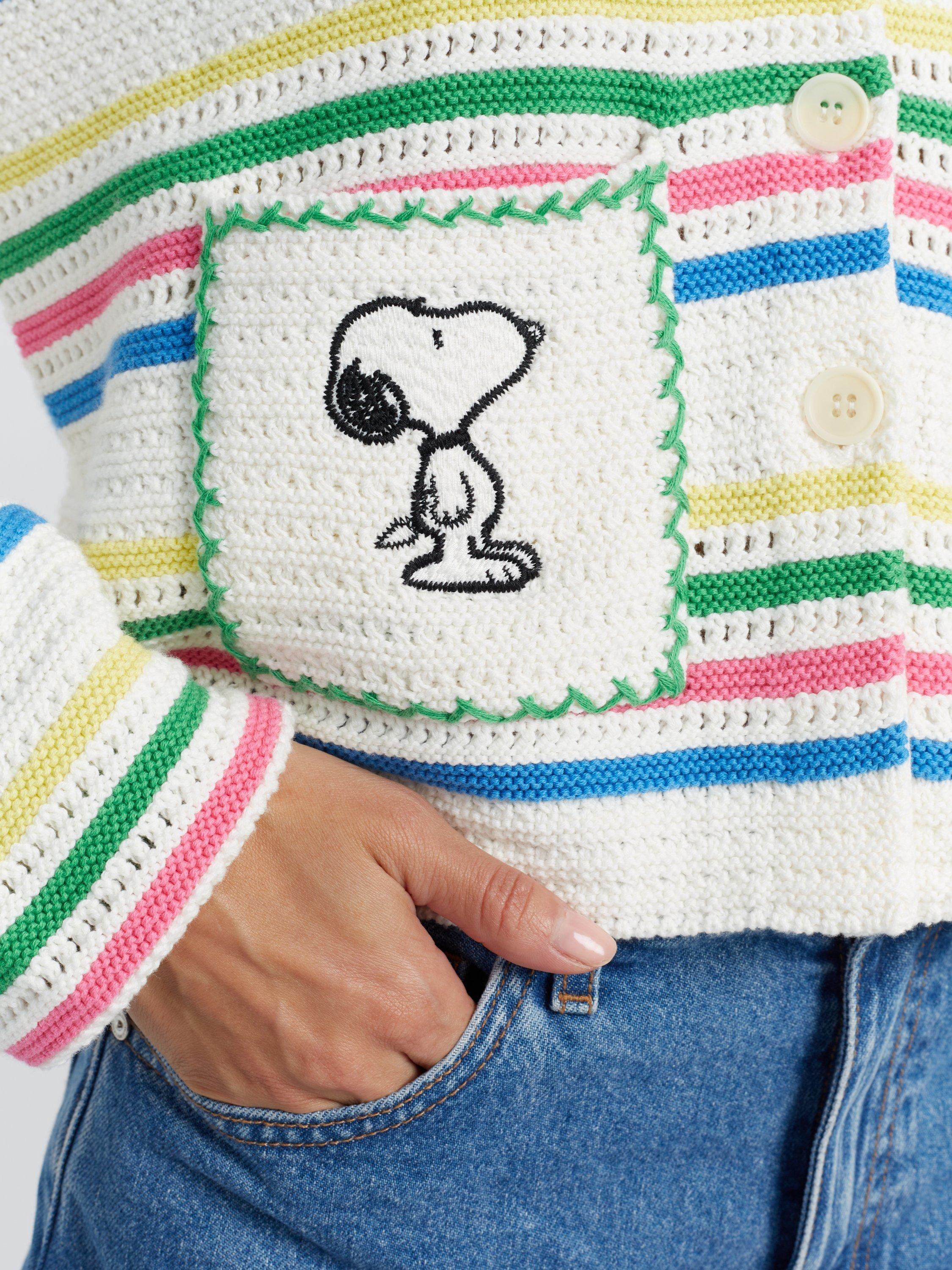 Product image 3 of 4, which shows Chinti & Parker Peanuts Stripe Vacation Pure Organic Cotton Cardigan, Cream/Multi, XS