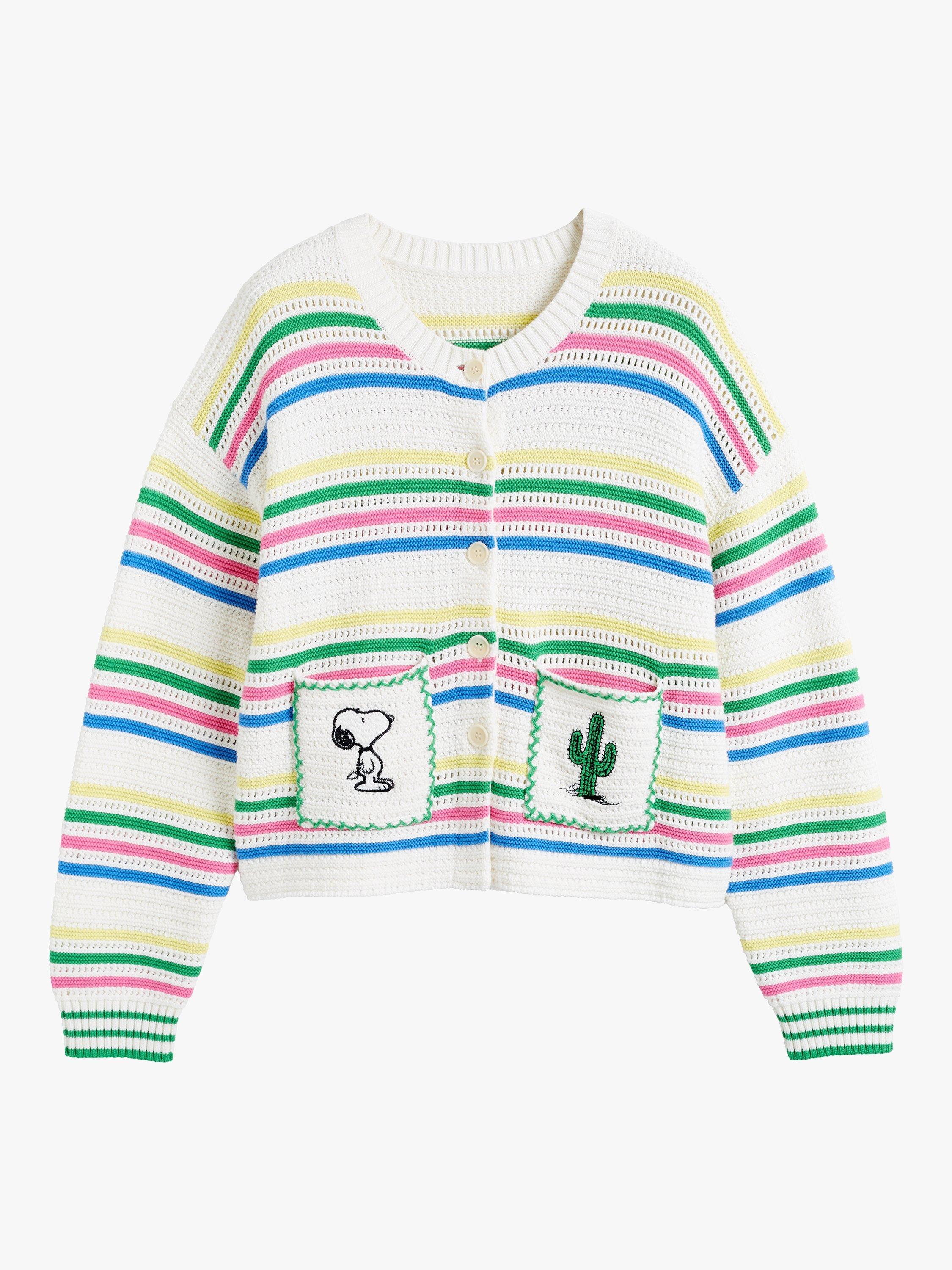 Product image 4 of 4, which shows Chinti & Parker Peanuts Stripe Vacation Pure Organic Cotton Cardigan, Cream/Multi, XS