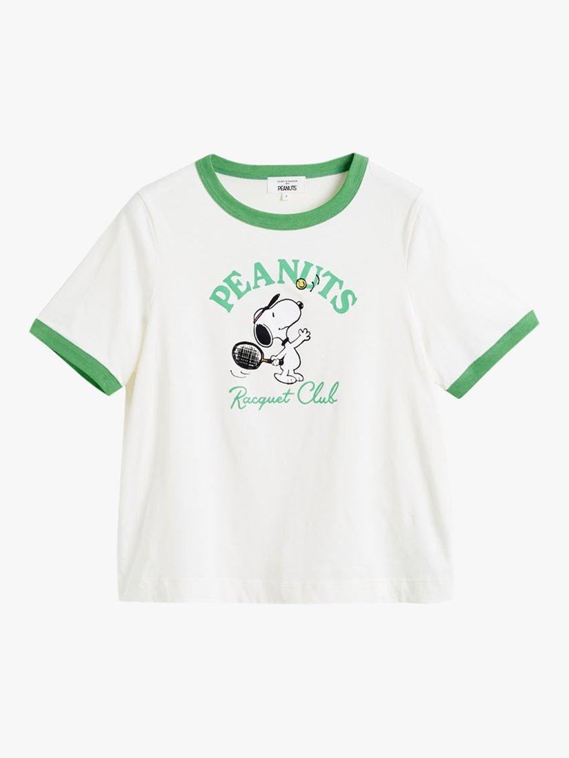 Product image 3 of 3, which shows Chinti & Parker Snoopy Racquet Club Pure Organic Cotton T-Shirt, Cream, XS