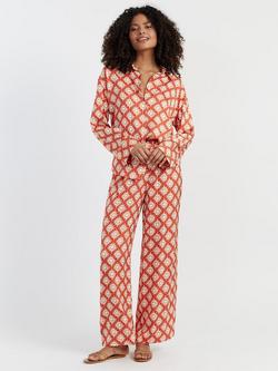 Chinti & Parker X Laura Whitmore Paradise Print Wide Leg Trousers, Terracotta