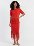 Chinti & Parker X Laura Whitmore Cotton Beaded Fringe Top, Terracotta