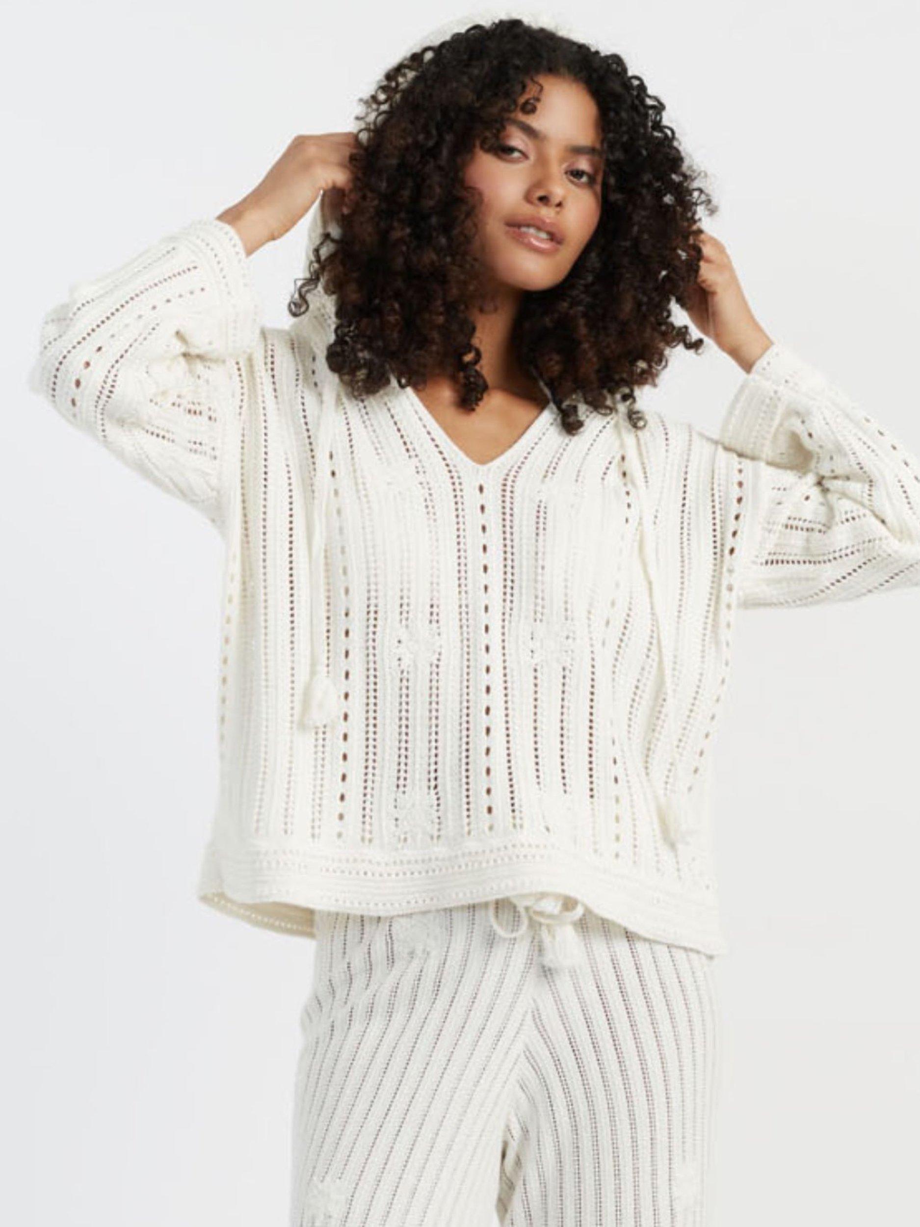 Product image 3 of 4, which shows Chinti & Parker X Laura Whitmore Bohemian Floral Embroidered Knit Hoodie, Cream, XS