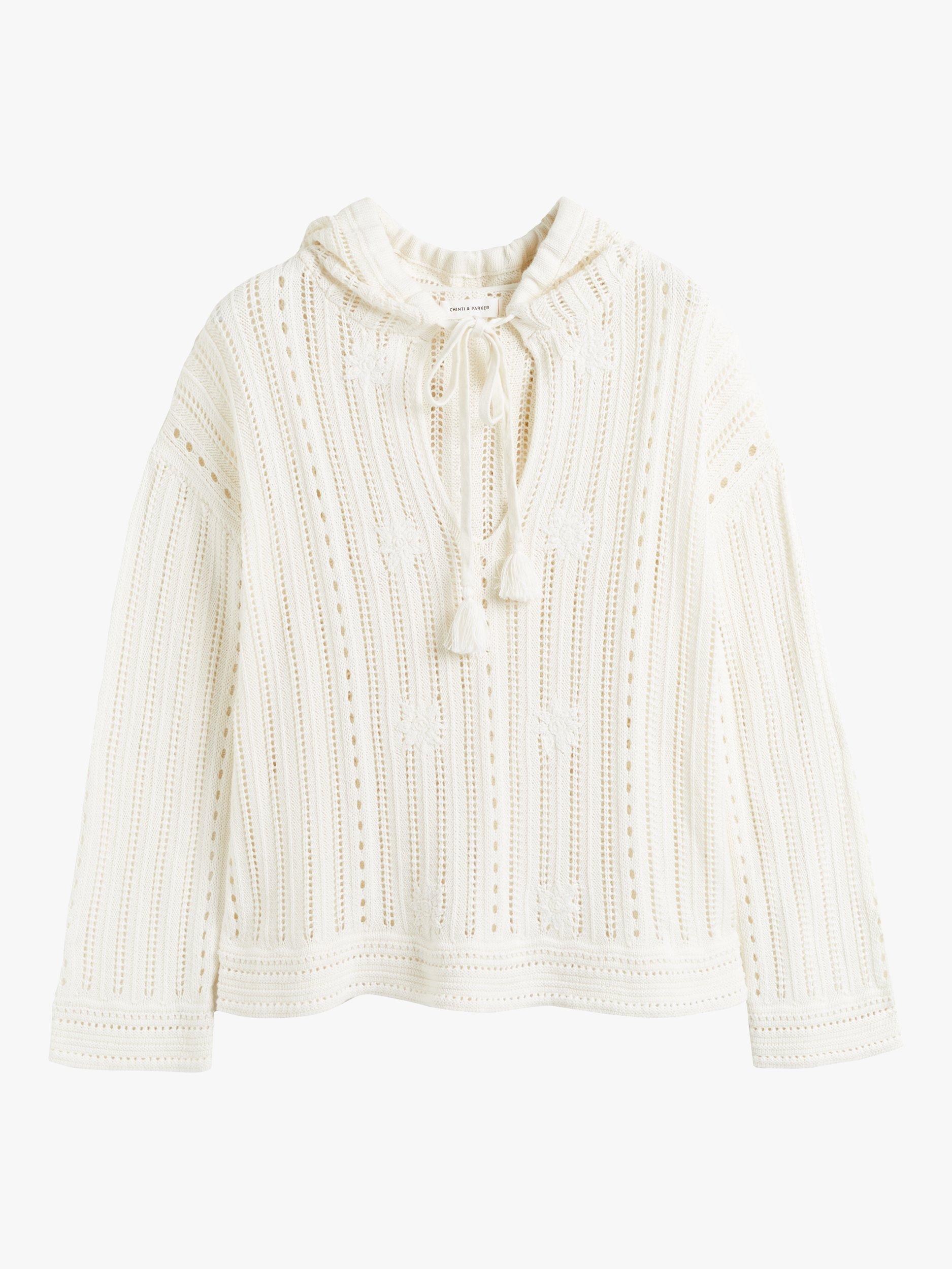 Product image 4 of 4, which shows Chinti & Parker X Laura Whitmore Bohemian Floral Embroidered Knit Hoodie, Cream, XS