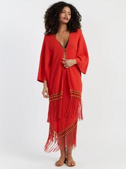 Chinti & Parker X Laura Whitmore Cotton Beaded Fringe Midi Skirt, Terracotta
