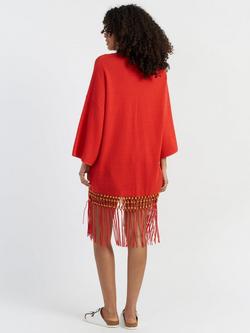 Chinti & Parker X Laura Whitmore Cotton Beaded Fringe Midi Skirt - view 2, Terracotta