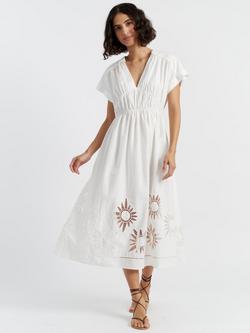 Chinti & Parker Broderie Cotton Empire Line Midi Dress, Cream