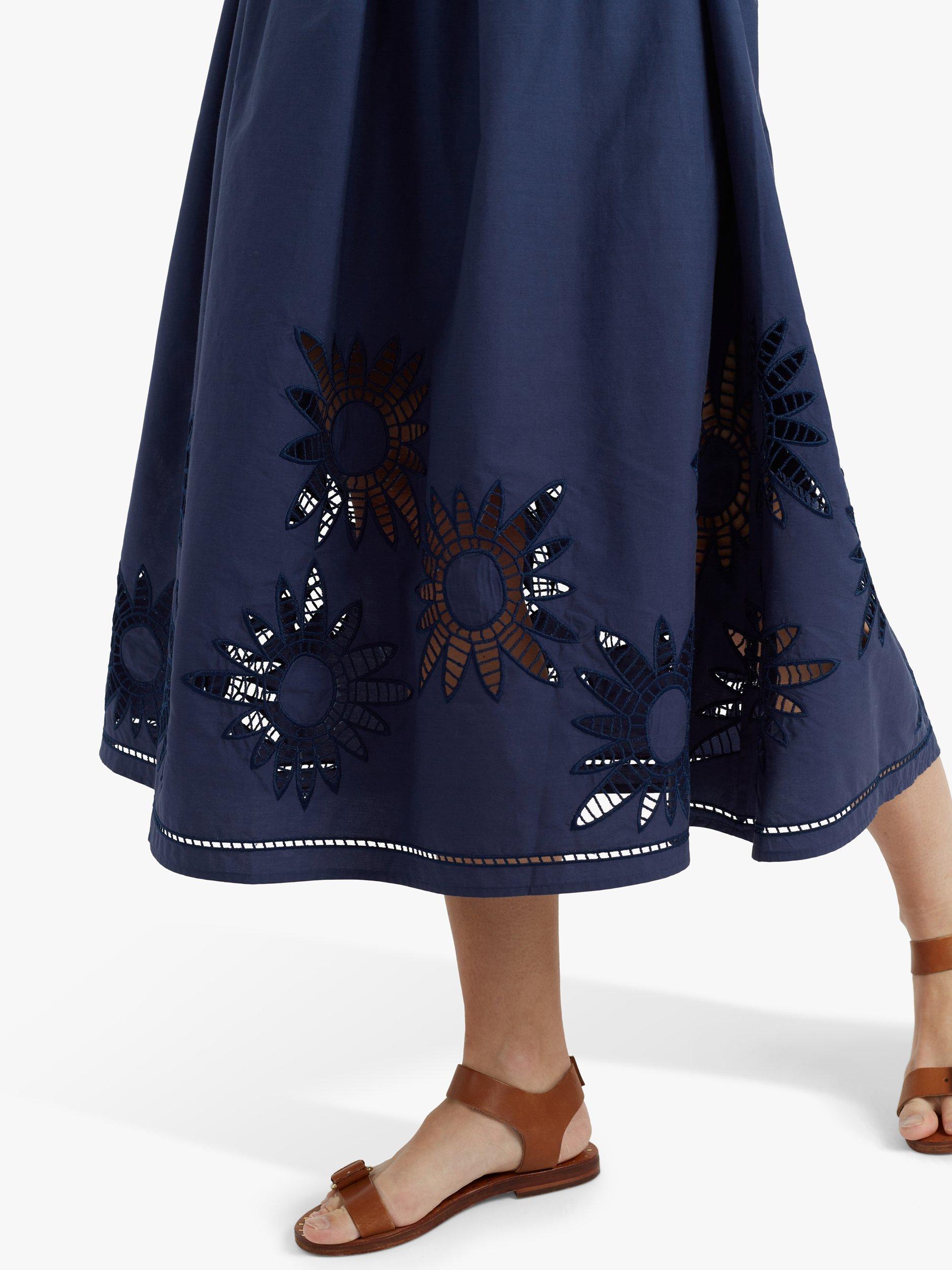 Product image 5 of 5, which shows Chinti & Parker Broderie Cotton Empire Line Midi Dress, Navy, 6