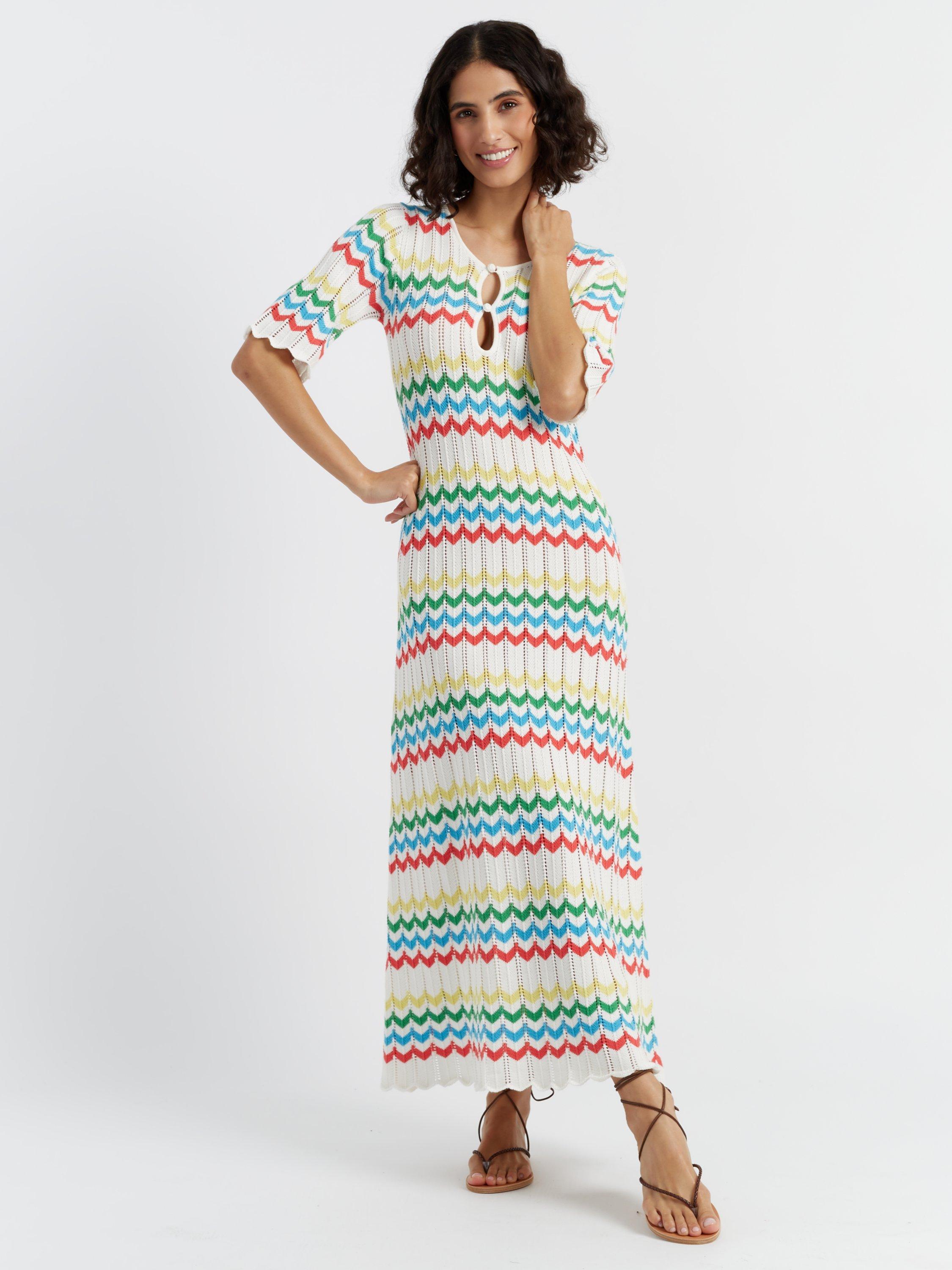 Product image 1 of 4, which shows Chinti & Parker Cotton Chevron Stitch Maxi Dress, Cream/Multi, XS