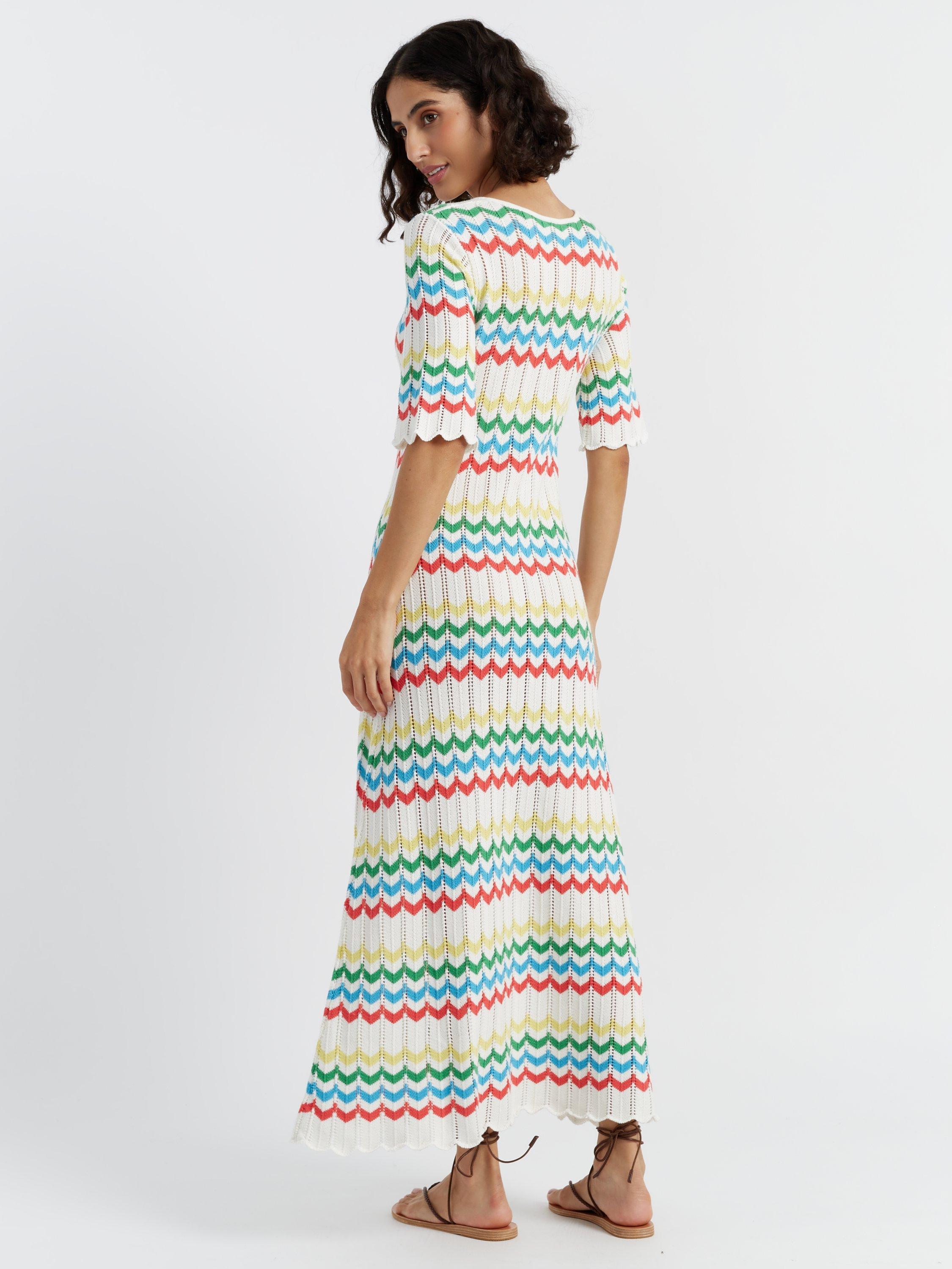 Product image 2 of 4, which shows Chinti & Parker Cotton Chevron Stitch Maxi Dress, Cream/Multi, XS