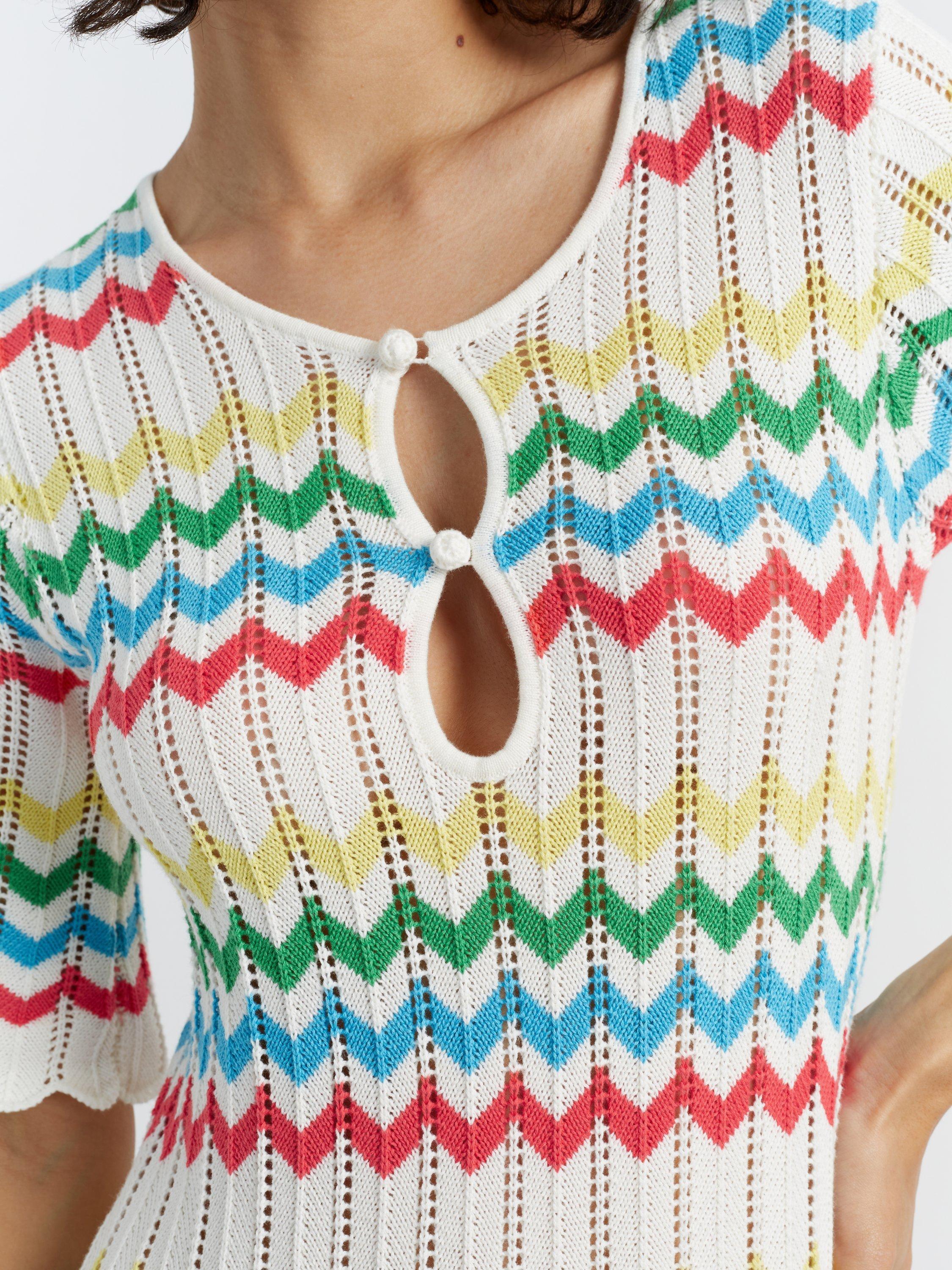 Product image 3 of 4, which shows Chinti & Parker Cotton Chevron Stitch Maxi Dress, Cream/Multi, XS