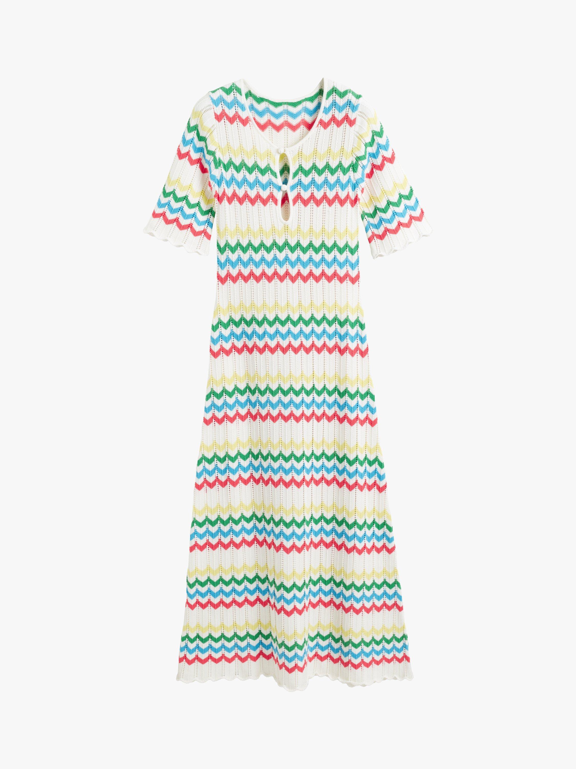Product image 4 of 4, which shows Chinti & Parker Cotton Chevron Stitch Maxi Dress, Cream/Multi, XS