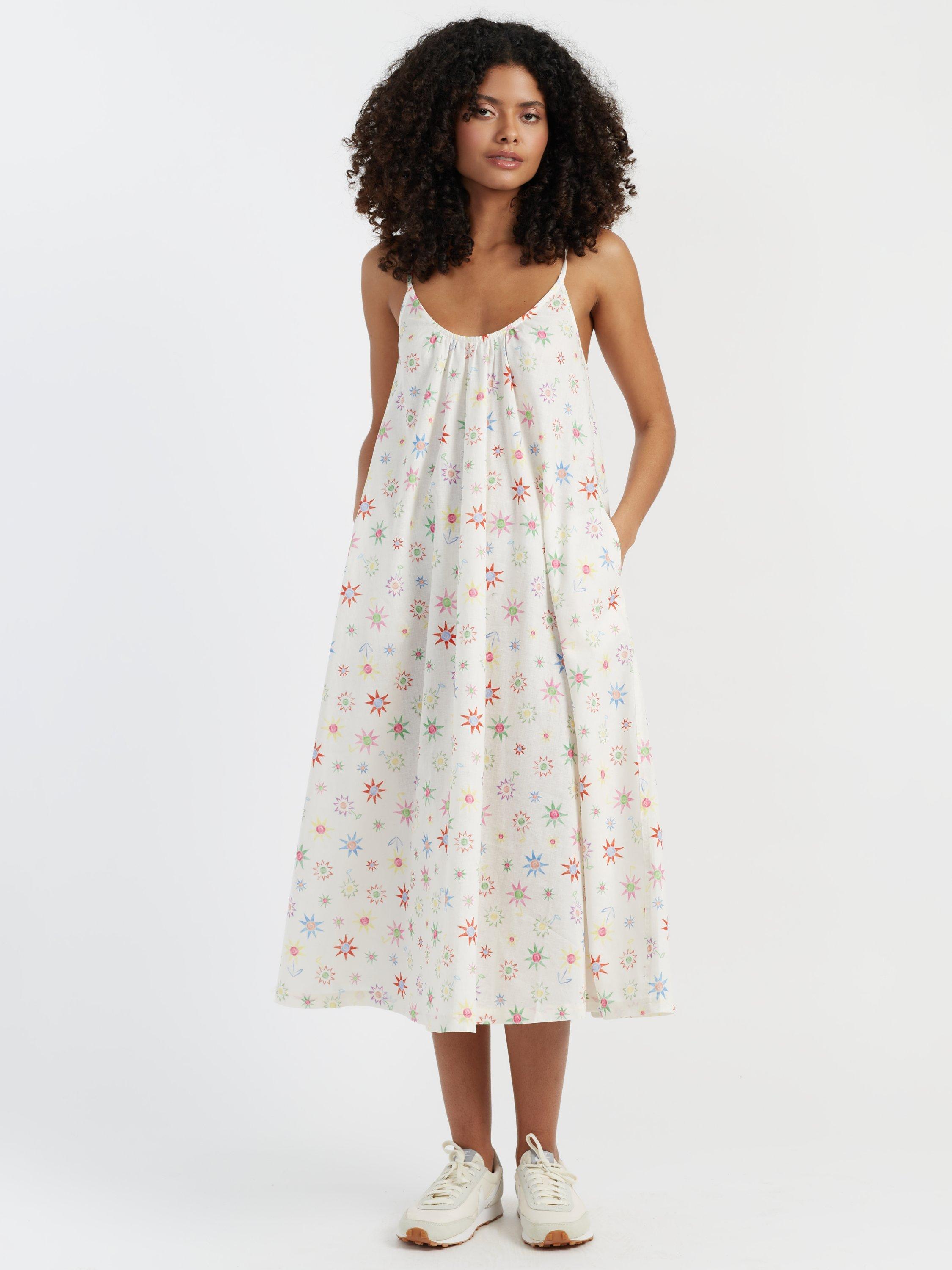Product image 1 of 4, which shows Chinti & Parker Etoile Linen Blend Sun Dress, Cream, 6