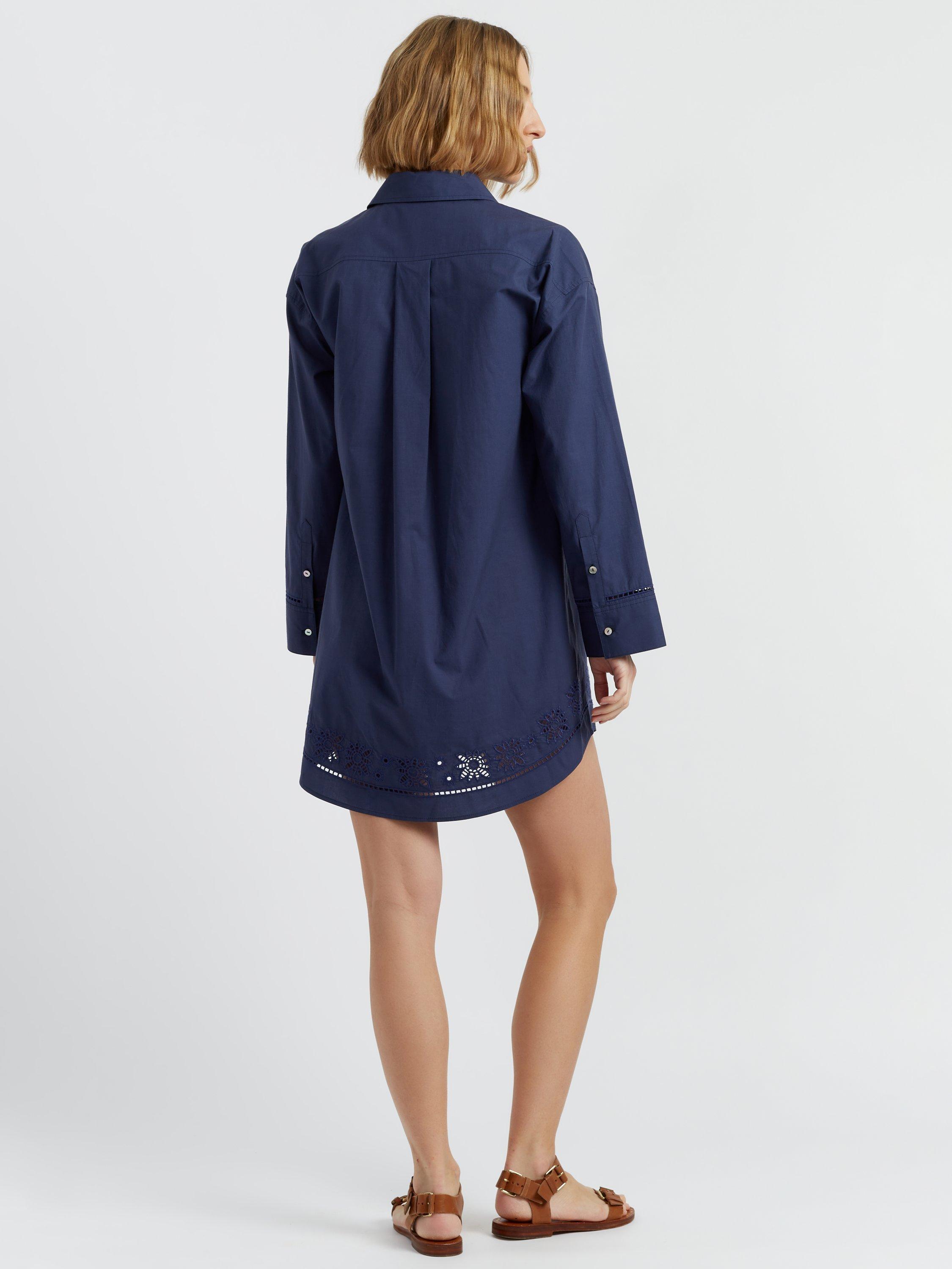 Product image 2 of 4, which shows Chinti & Parker Broderie Anglaise Shirt Dress, Navy, 6