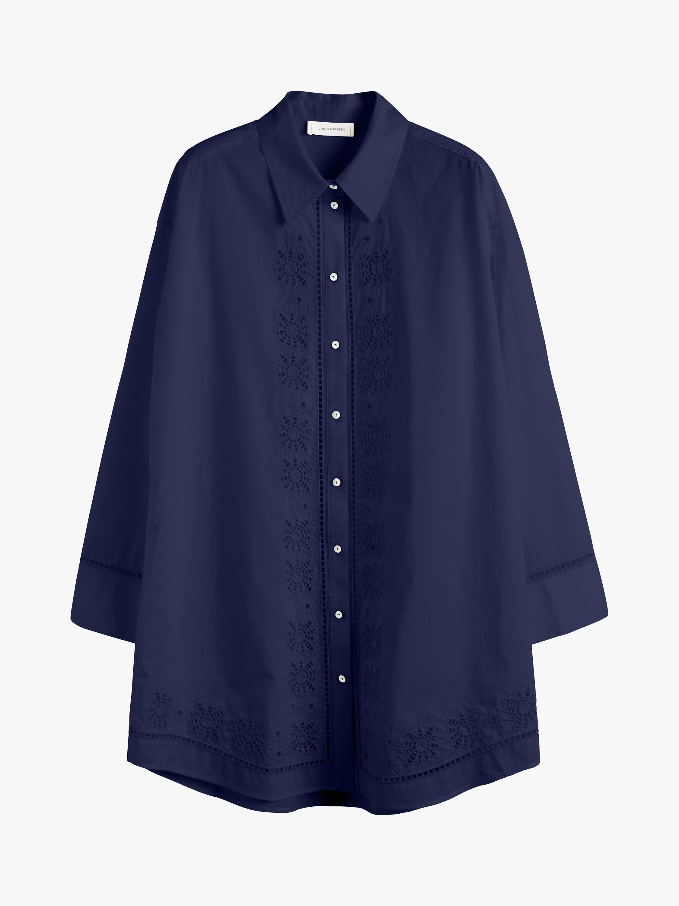 Product image 4 of 4, which shows Chinti & Parker Broderie Anglaise Shirt Dress, Navy, 6