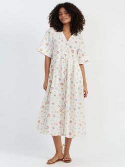 Chinti & Parker Etoile V-Neck Linen Blend Sun Dress, Cream, Cream