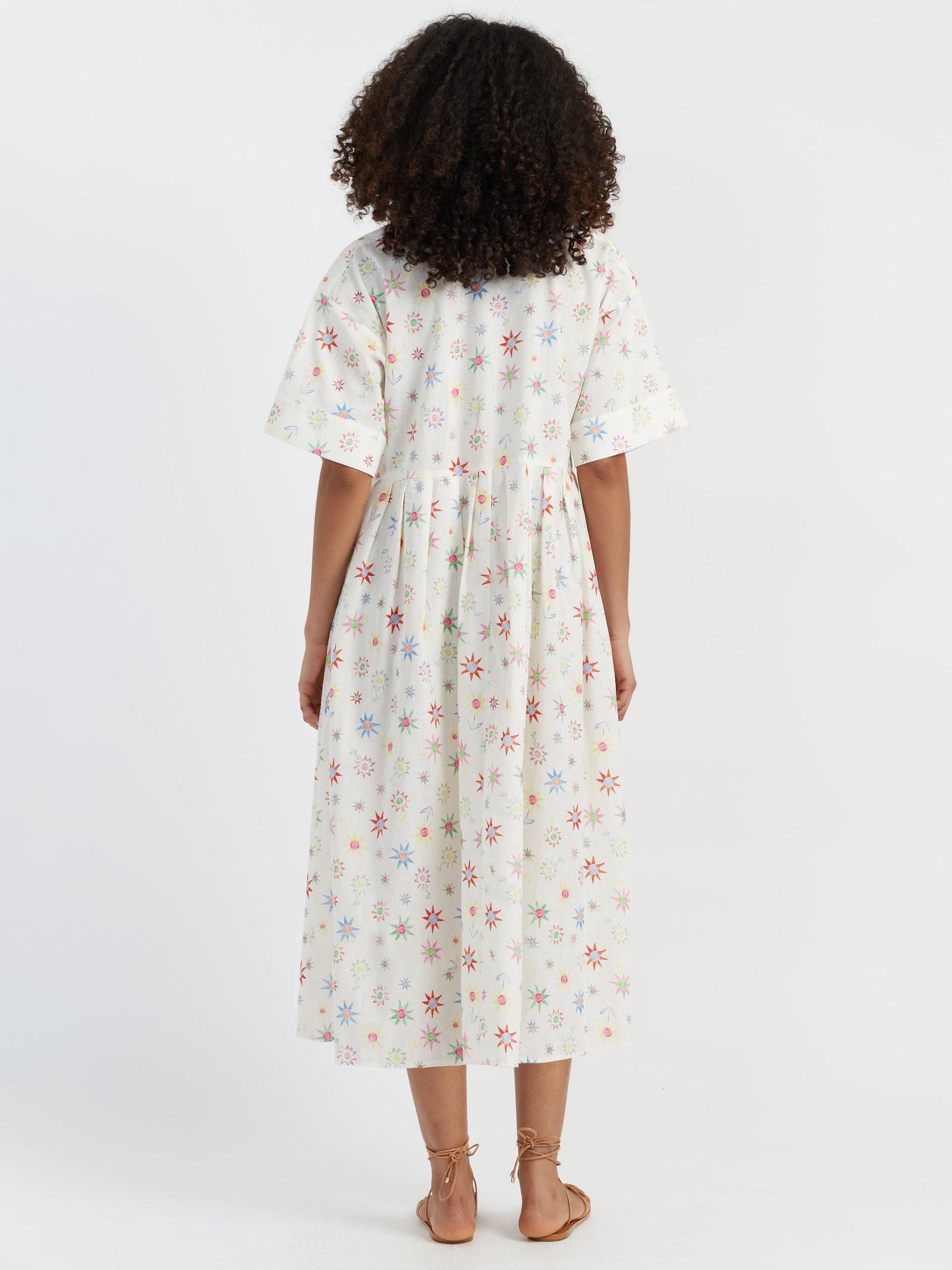 Product image 2 of 3, which shows Chinti & Parker Etoile V-Neck Linen Blend Sun Dress, Cream, 6