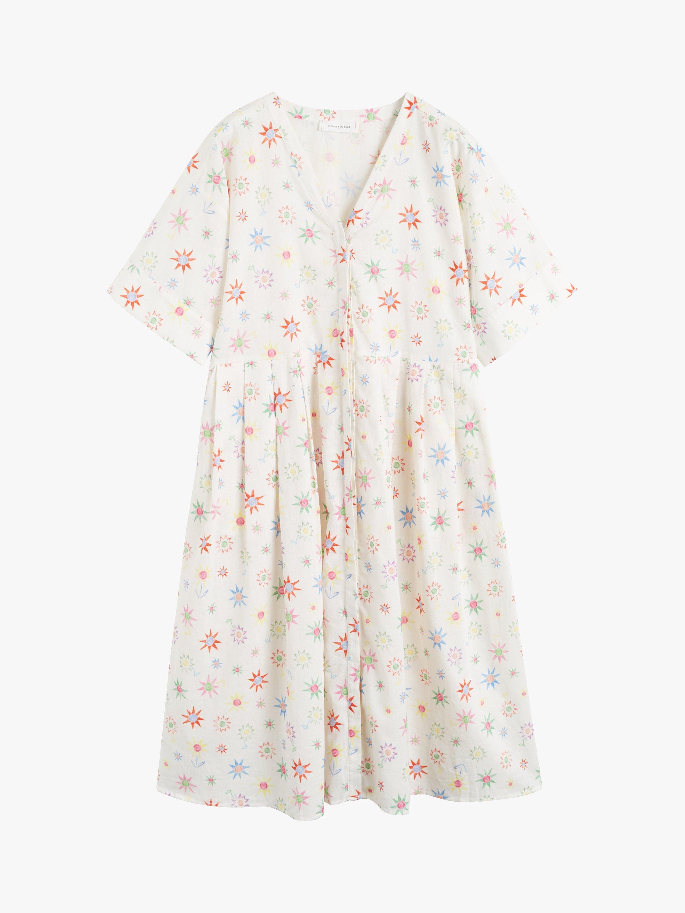 Product image 3 of 3, which shows Chinti & Parker Etoile V-Neck Linen Blend Sun Dress, Cream, 6