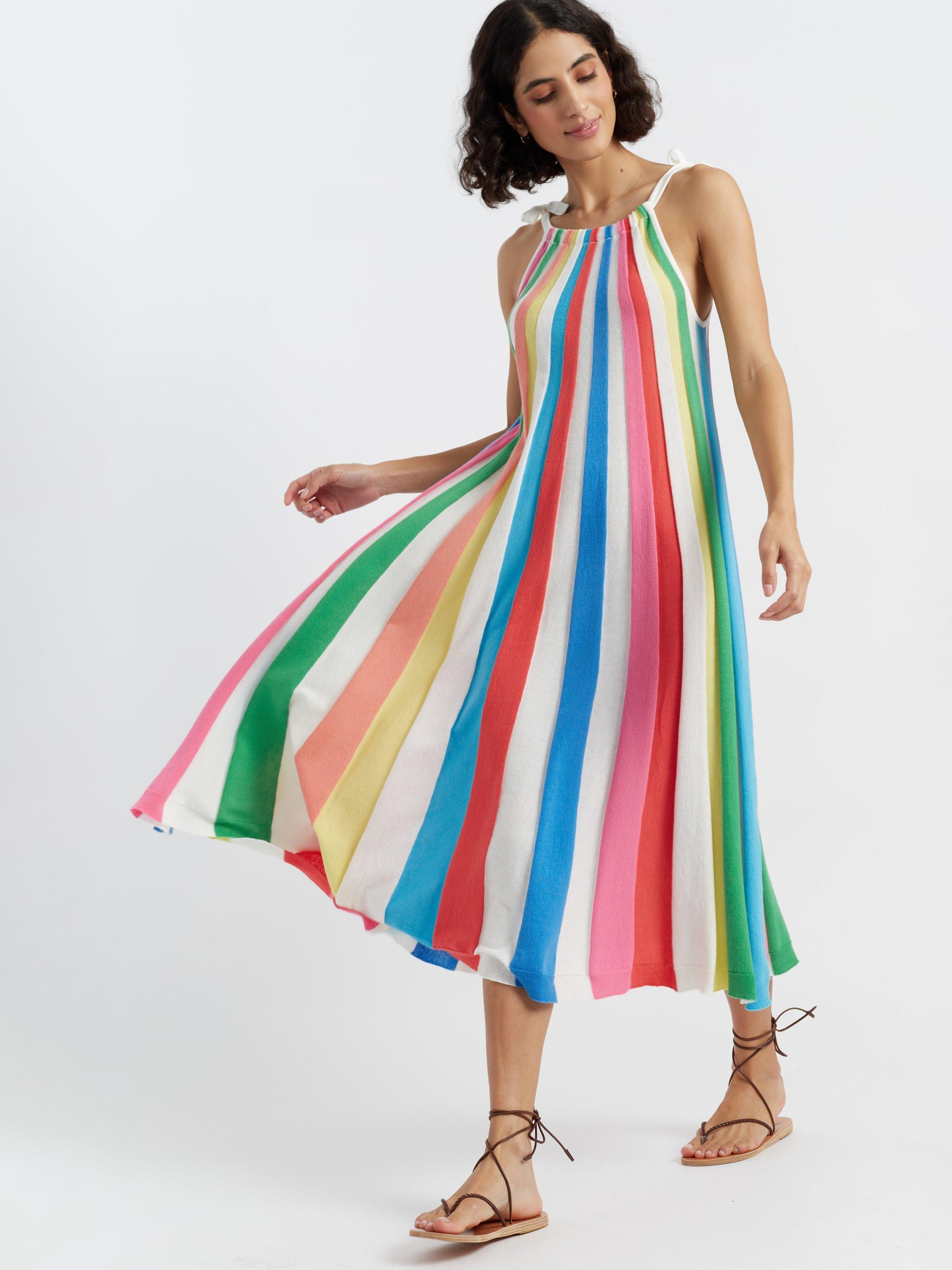Product image 1 of 5, which shows Chinti & Parker Rainbow Swing Dress, Cream/Multi, XS