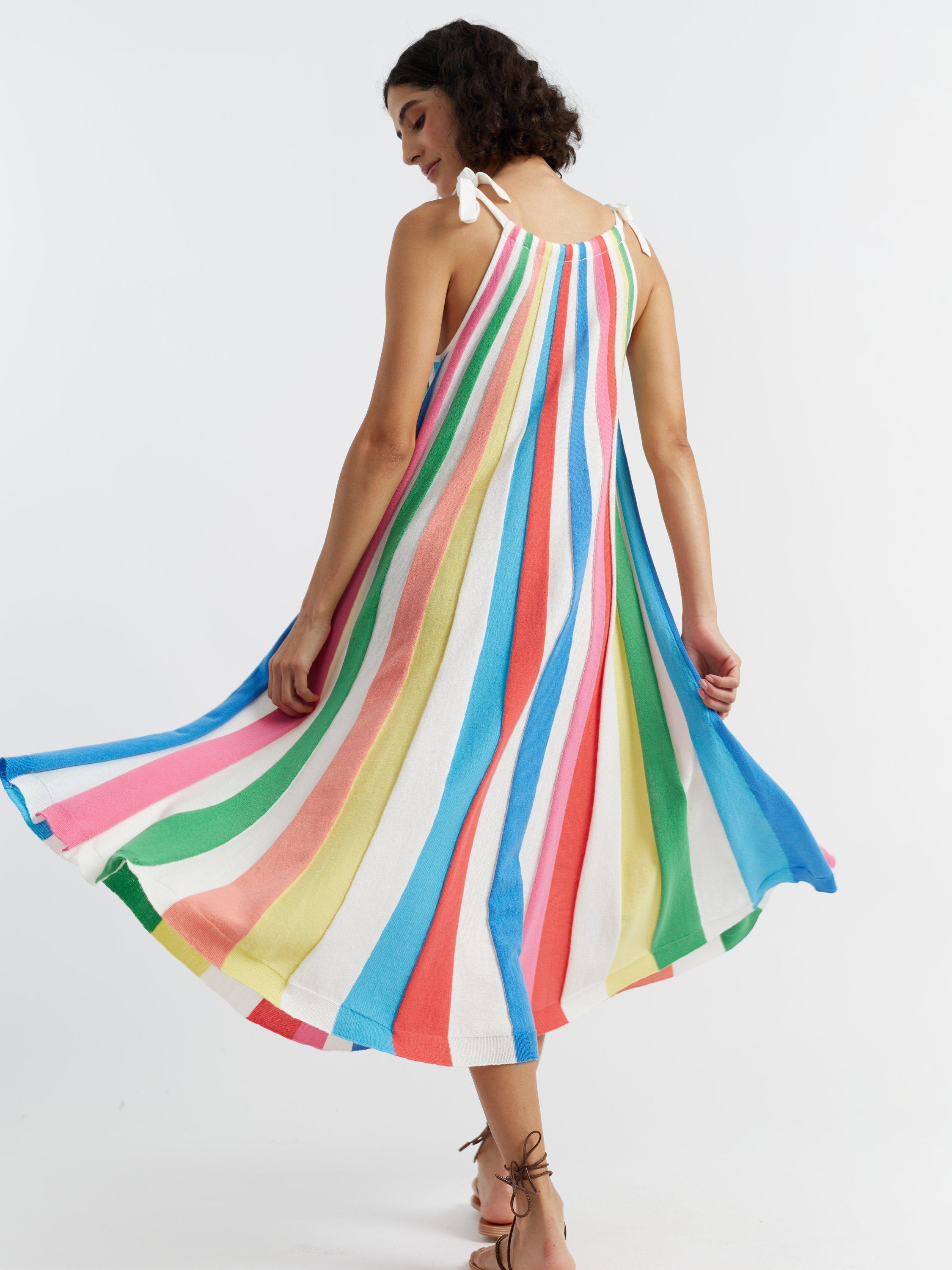 Product image 2 of 5, which shows Chinti & Parker Rainbow Swing Dress, Cream/Multi, XS