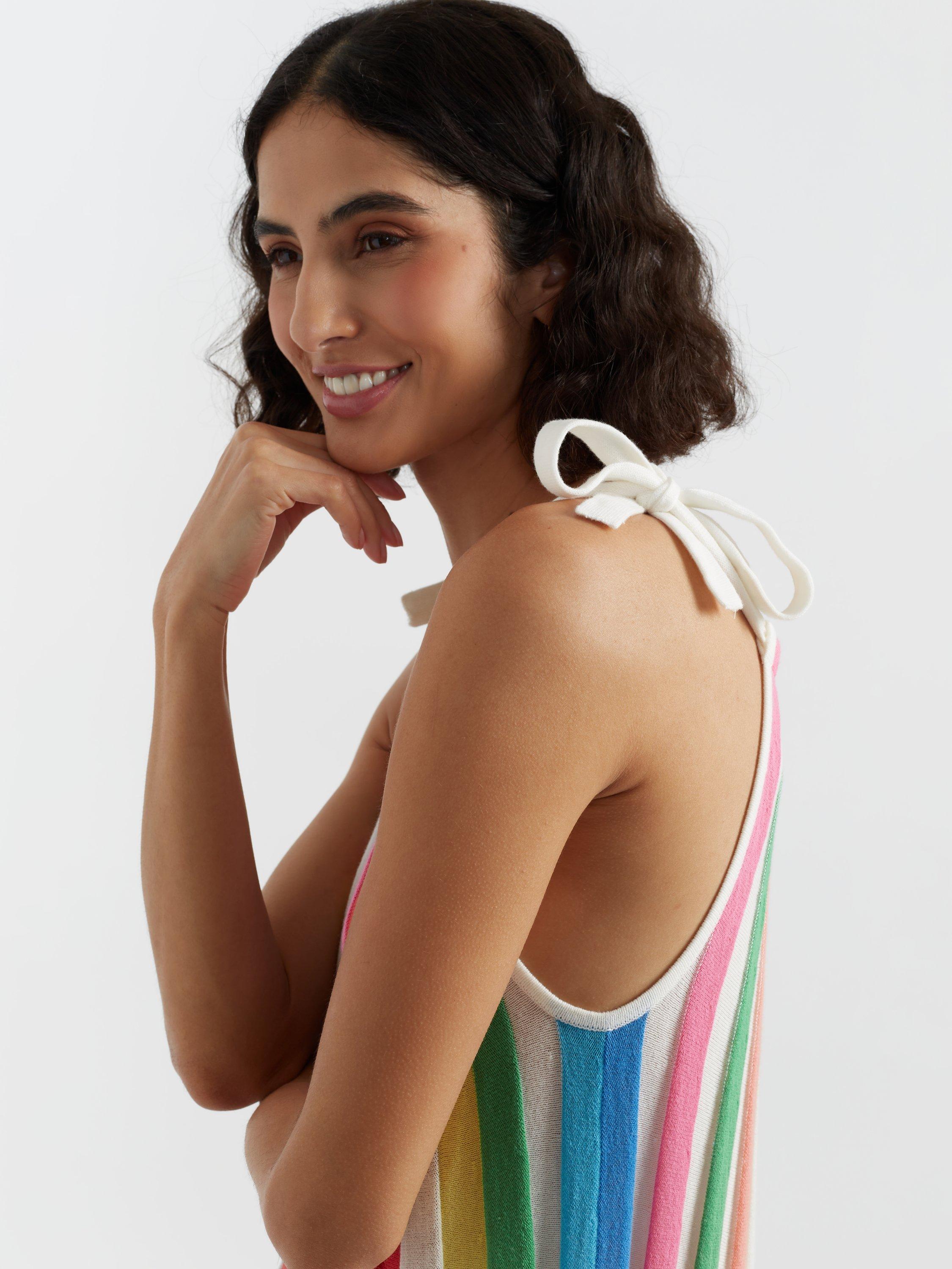 Product image 3 of 5, which shows Chinti & Parker Rainbow Swing Dress, Cream/Multi, XS