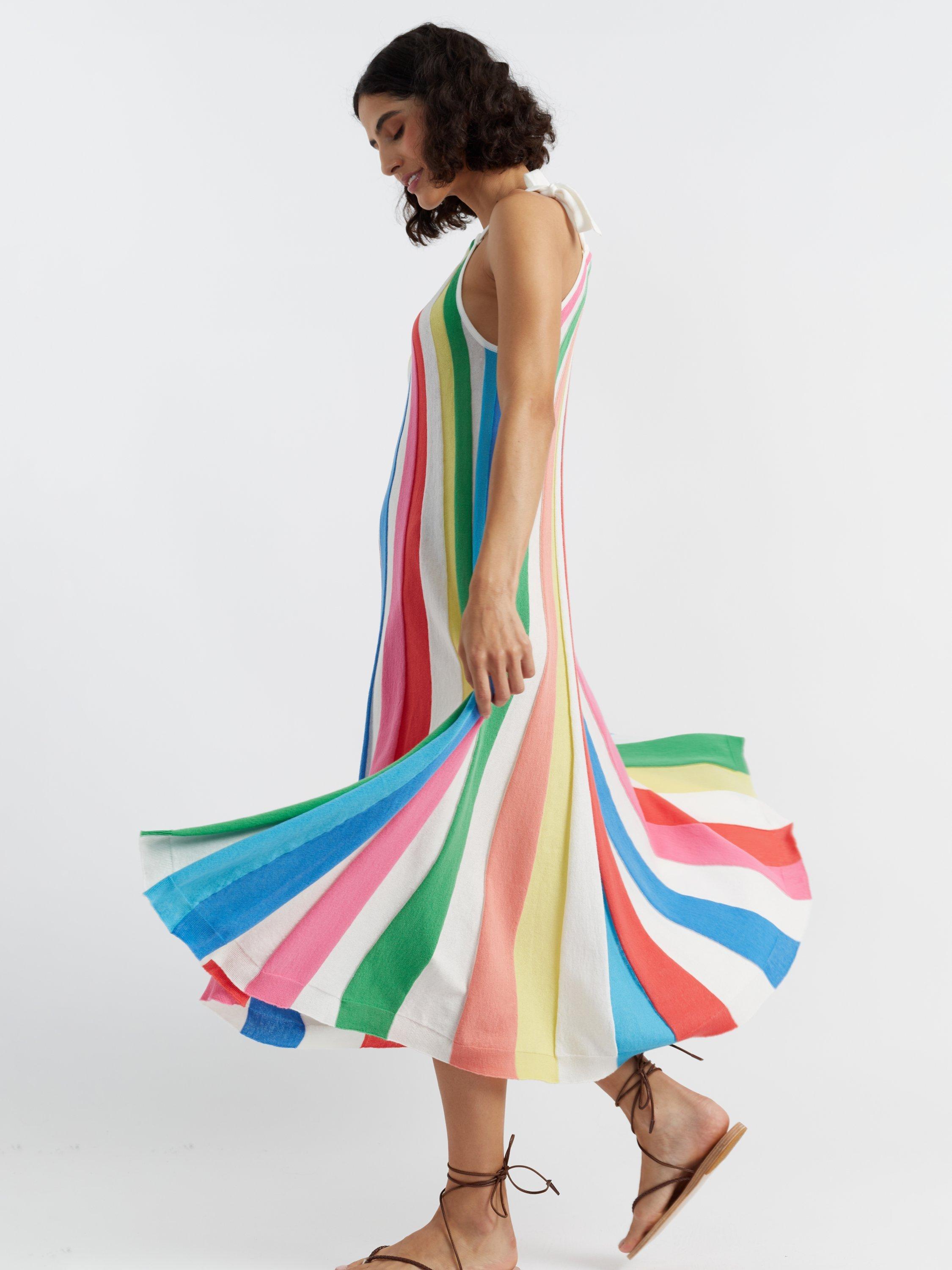 Product image 5 of 5, which shows Chinti & Parker Rainbow Swing Dress, Cream/Multi, XS