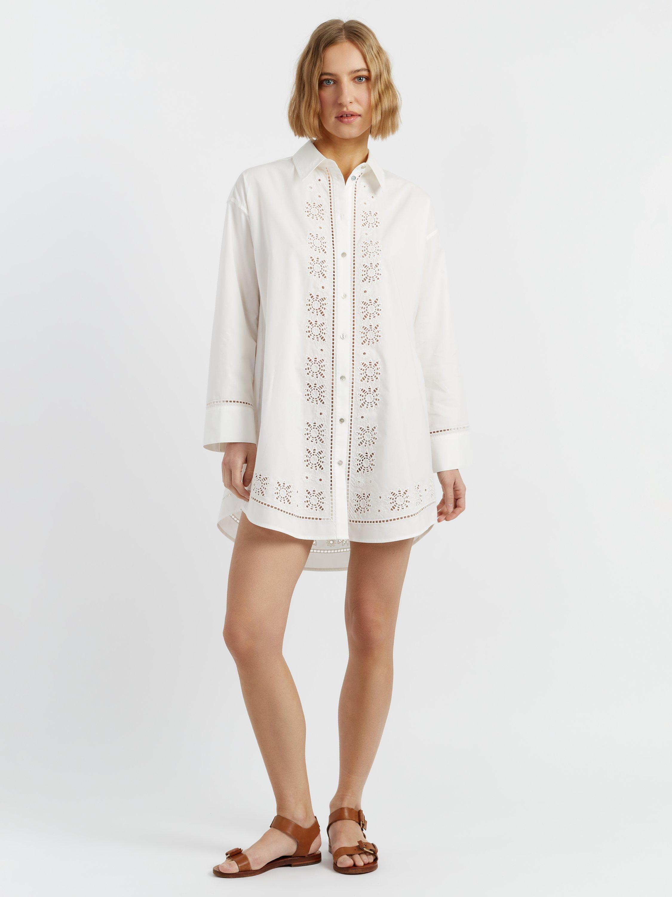 Product image 1 of 4, which shows Chinti & Parker Broderie Anglaise Shirt Dress, Cream, 6