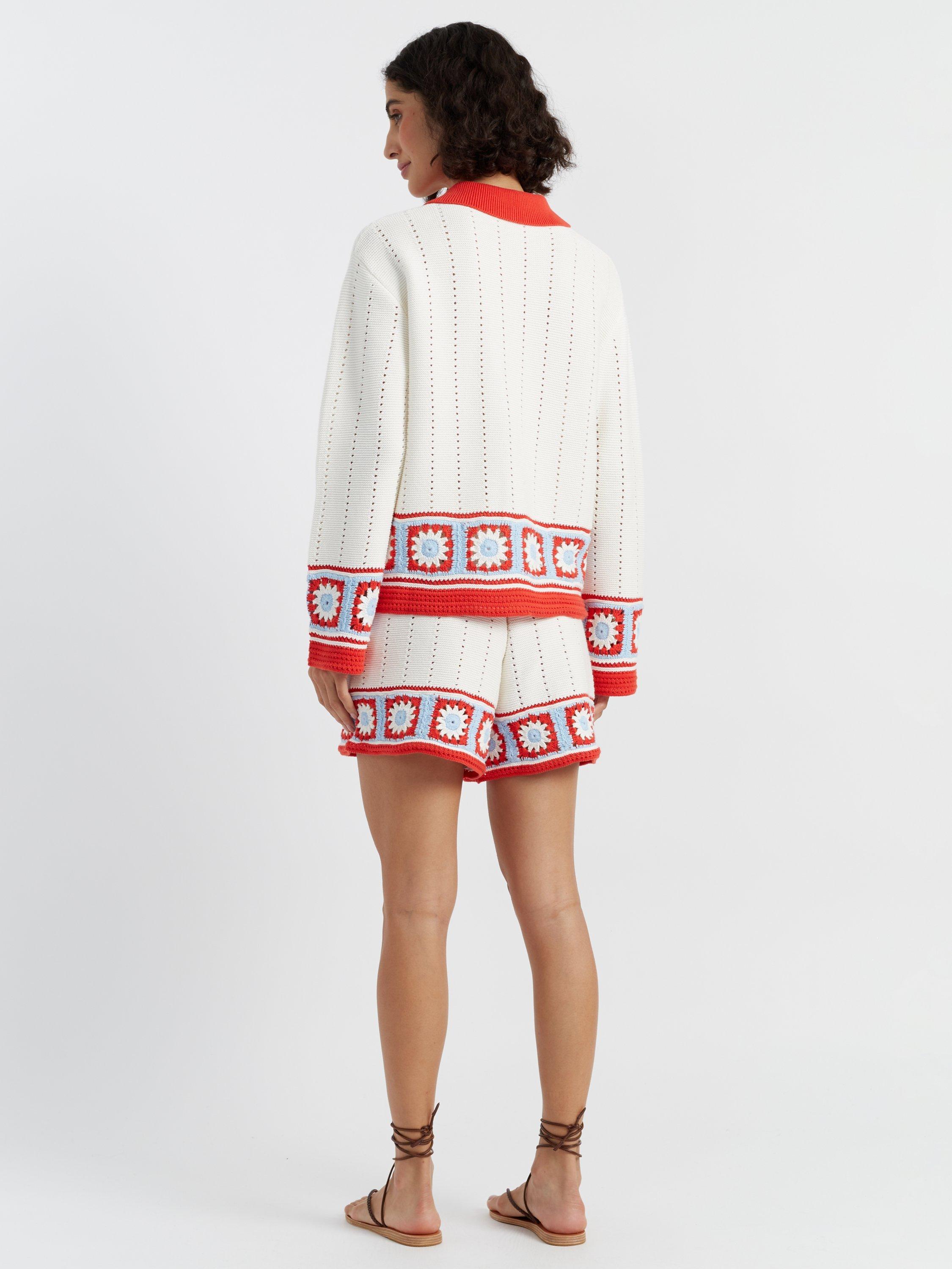 Product image 2 of 4, which shows Chinti & Parker Hand Crochet Floral Border Shirt, Cream/Terracotta, XS