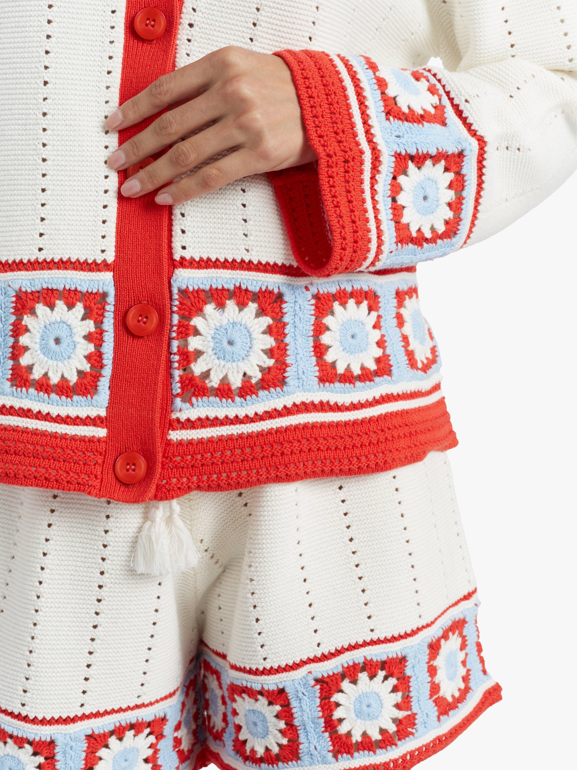 Product image 3 of 4, which shows Chinti & Parker Hand Crochet Floral Border Shirt, Cream/Terracotta, XS