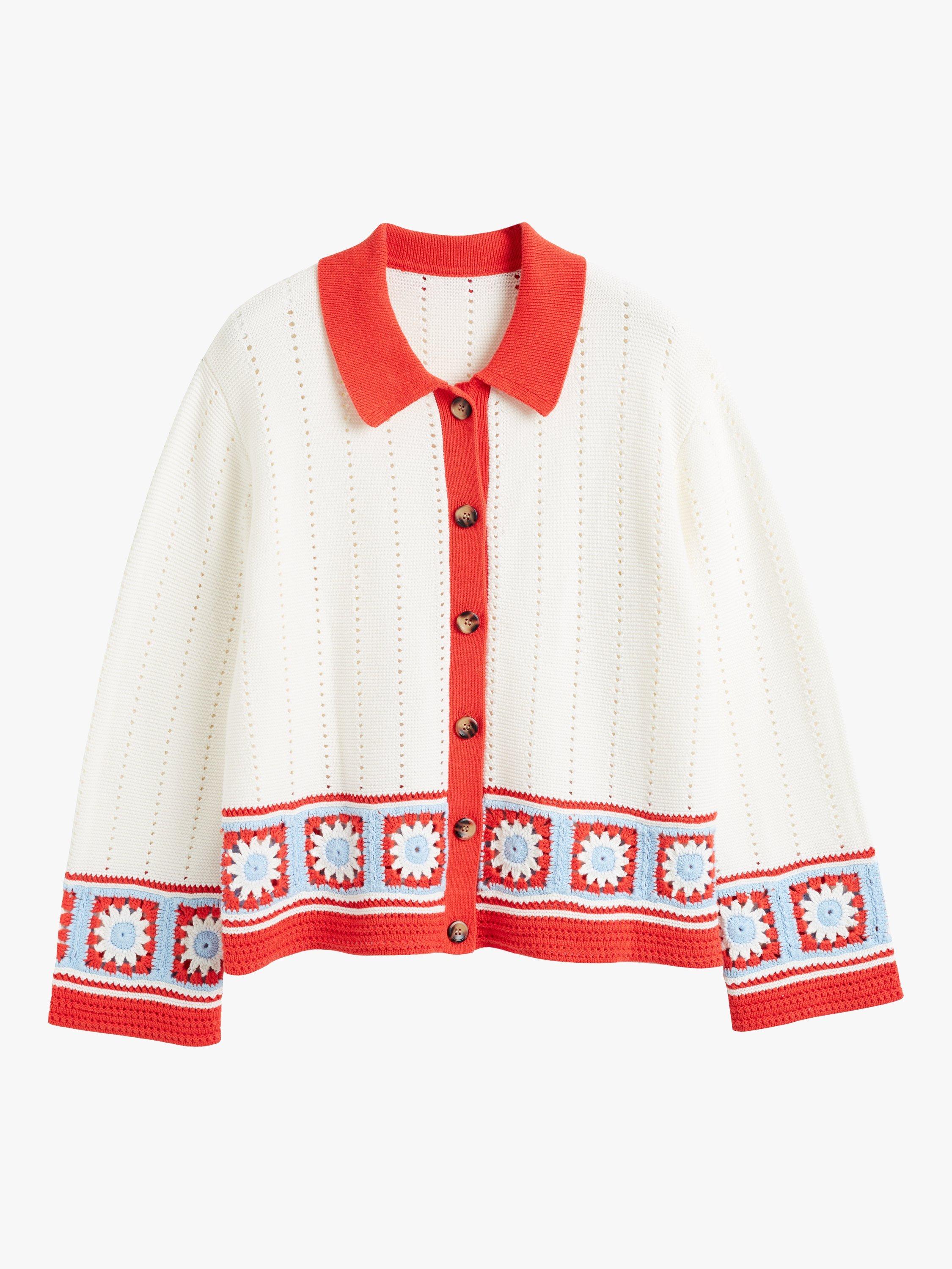 Product image 4 of 4, which shows Chinti & Parker Hand Crochet Floral Border Shirt, Cream/Terracotta, XS