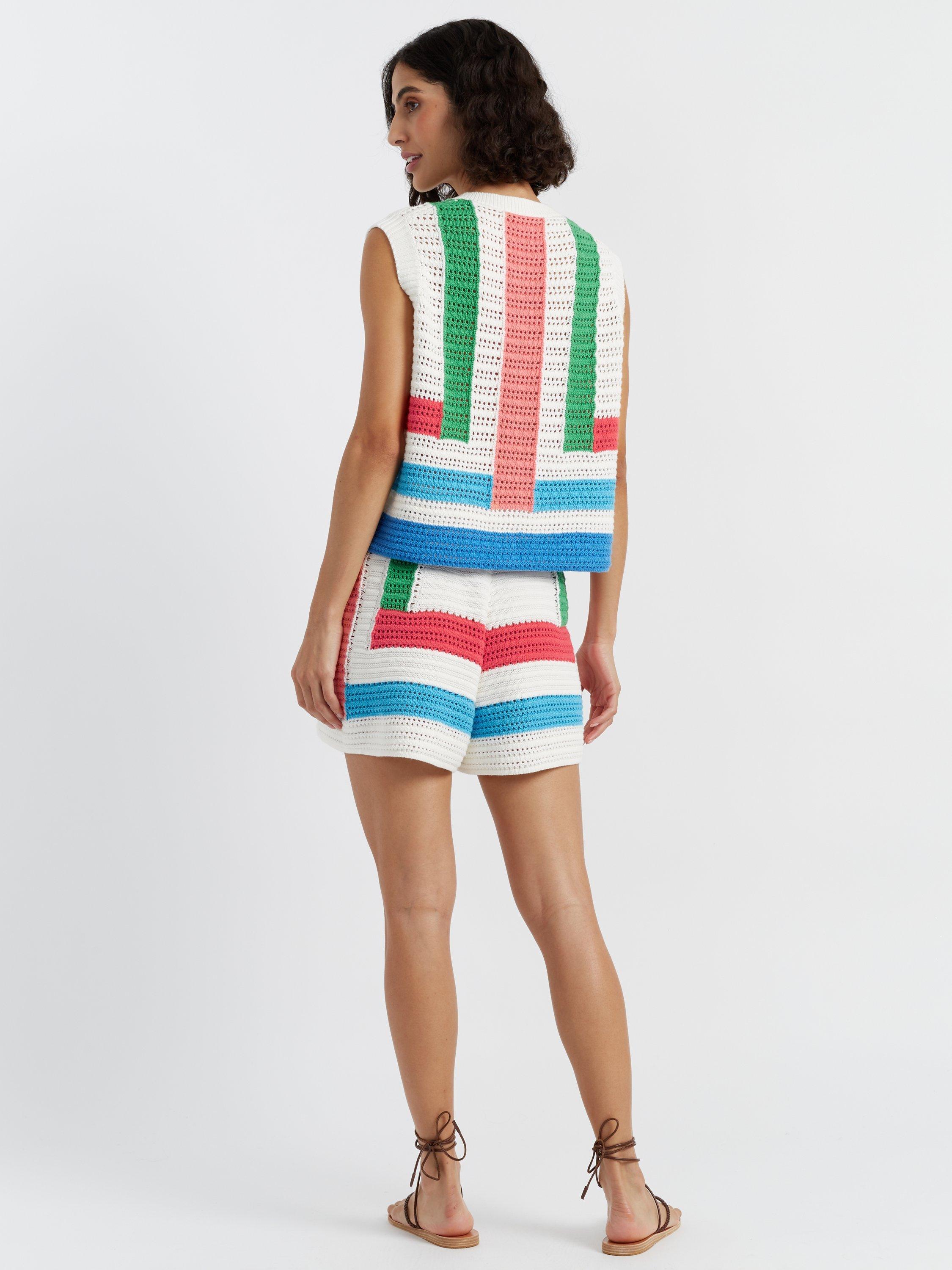 Product image 2 of 4, which shows Chinti & Parker Capri Crochet Shorts, Cream/Multi, XS