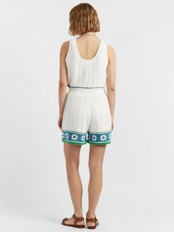 Chinti & Parker Hand Crochet Floral Border Shorts - view 2, Cream/Green/Blue