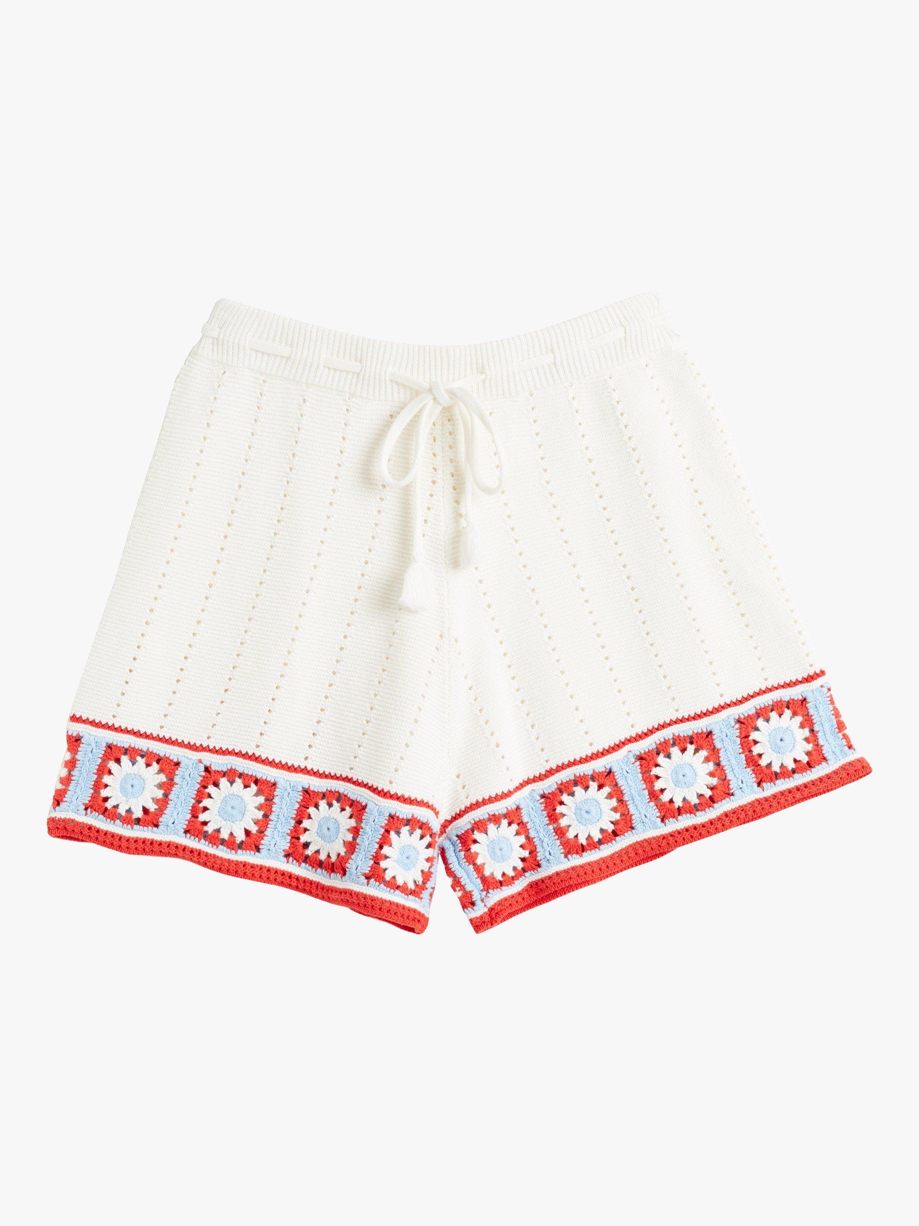 Product image 4 of 4, which shows Chinti & Parker Hand Crochet Floral Border Shorts, Cream, XS