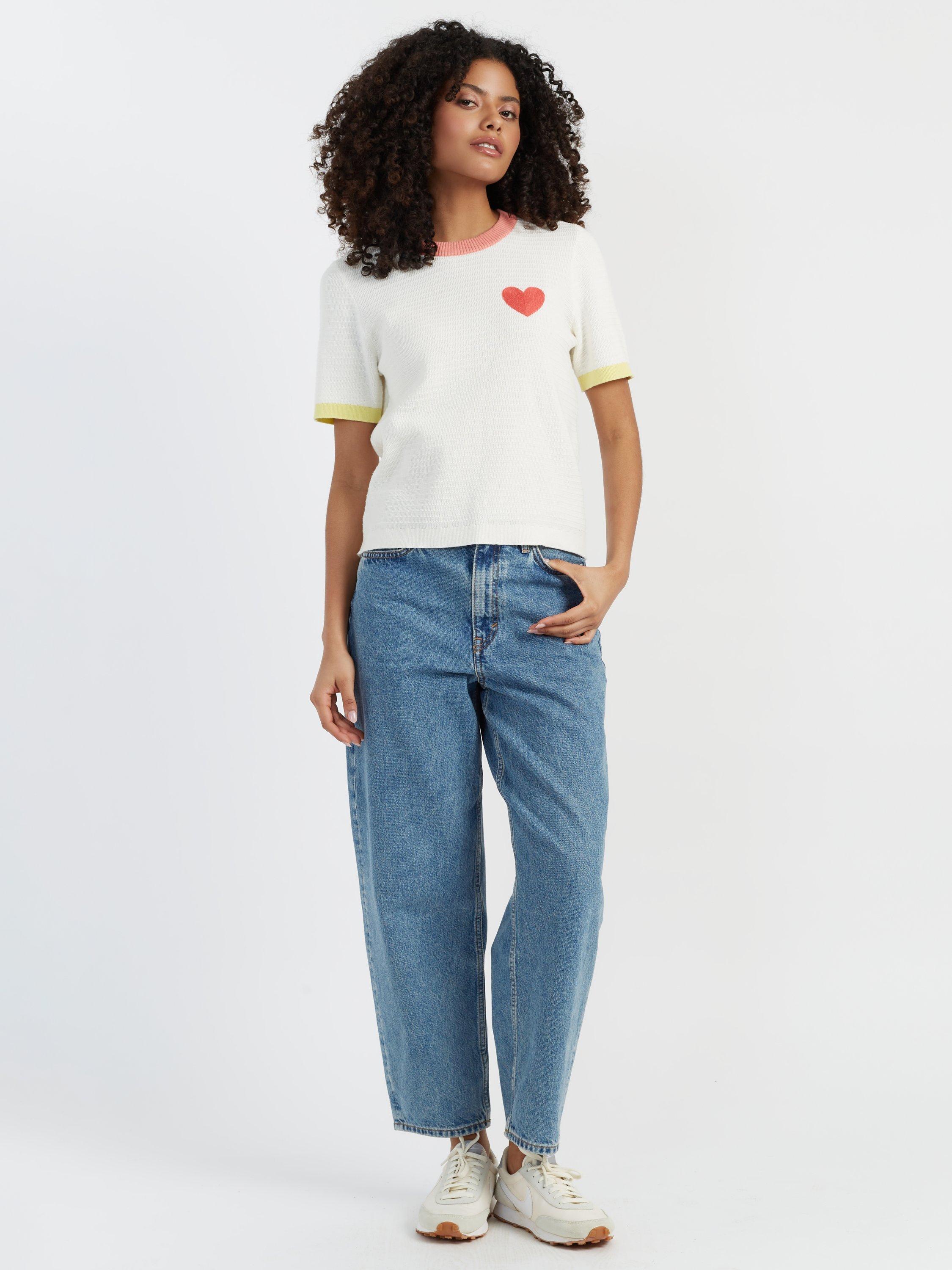 Product image 1 of 3, which shows Chinti & Parker Cotton Heart Breton T-Shirt, Cream/Multi, XS